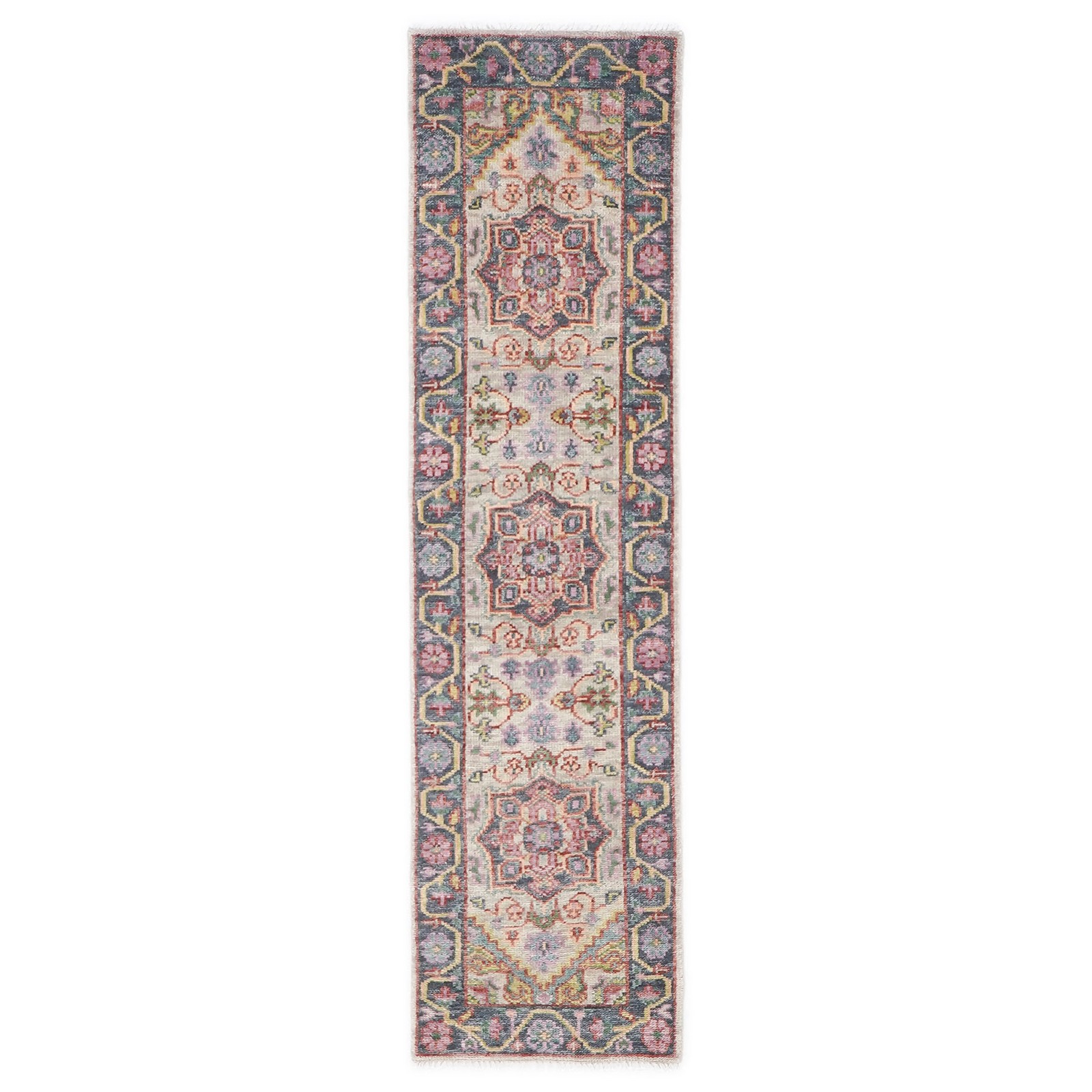2’5”x10 Runner Hand Knotted Wool Beige, Slate Oushak Traditional Rug