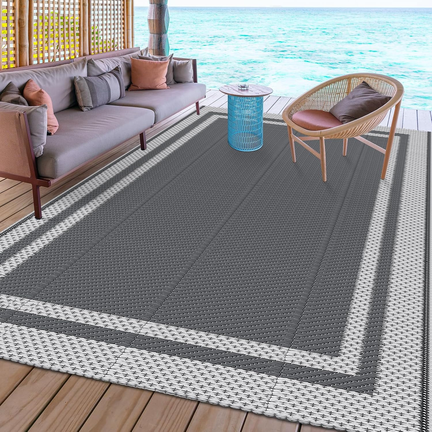 Happytrends Outdoor Rug Reversible Portable Plastic Straw Camping Rugs for outsi