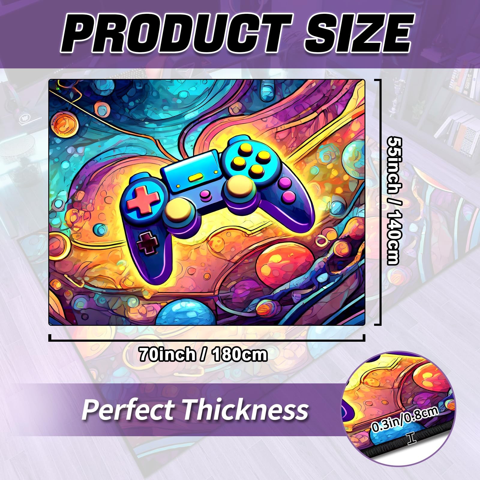 Lacut Game Area Rug Teen Boys Carpet 3D Gaming Rugs Gamepad Controller Mat For