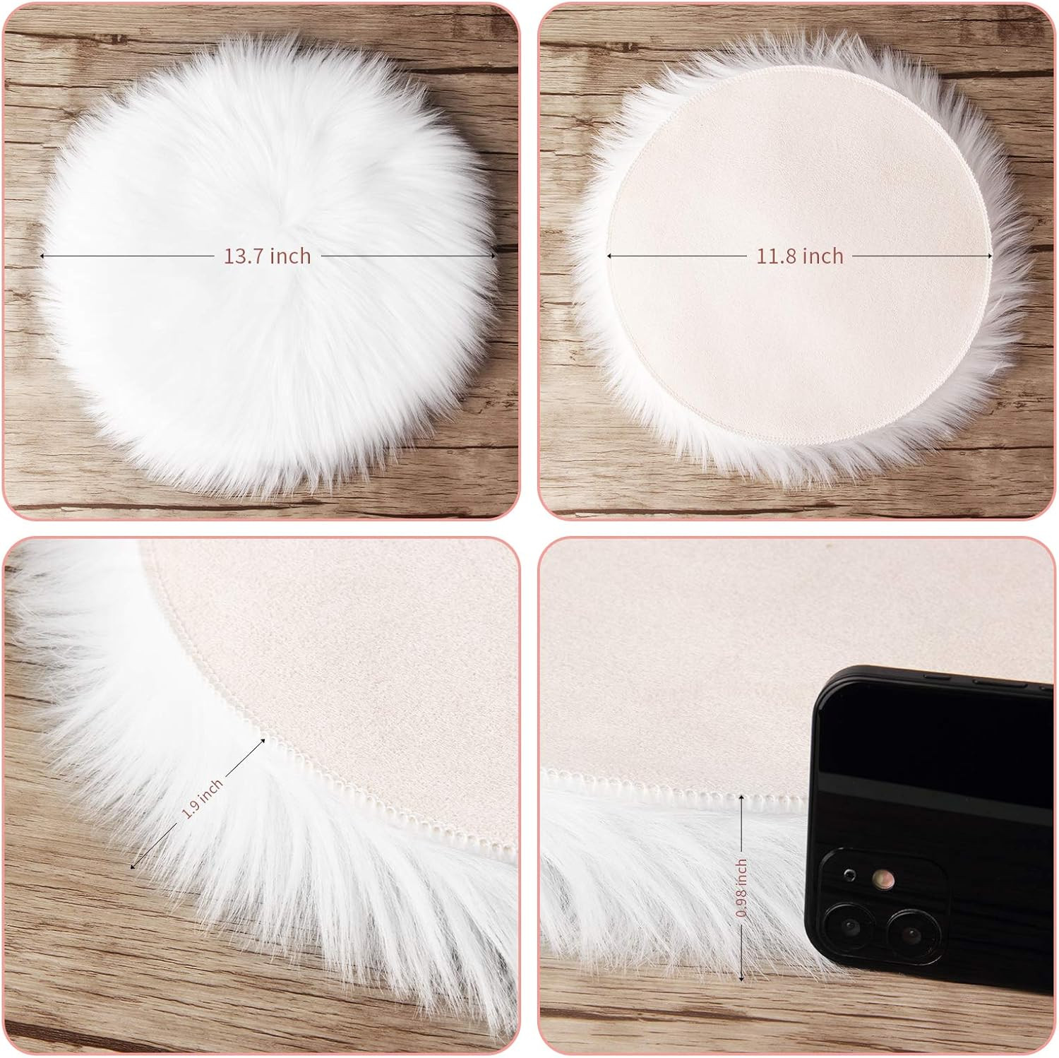 12 Inches Mini round Faux Fur Sheepskin Rugs, Fluffy Living Room Carpet Mini