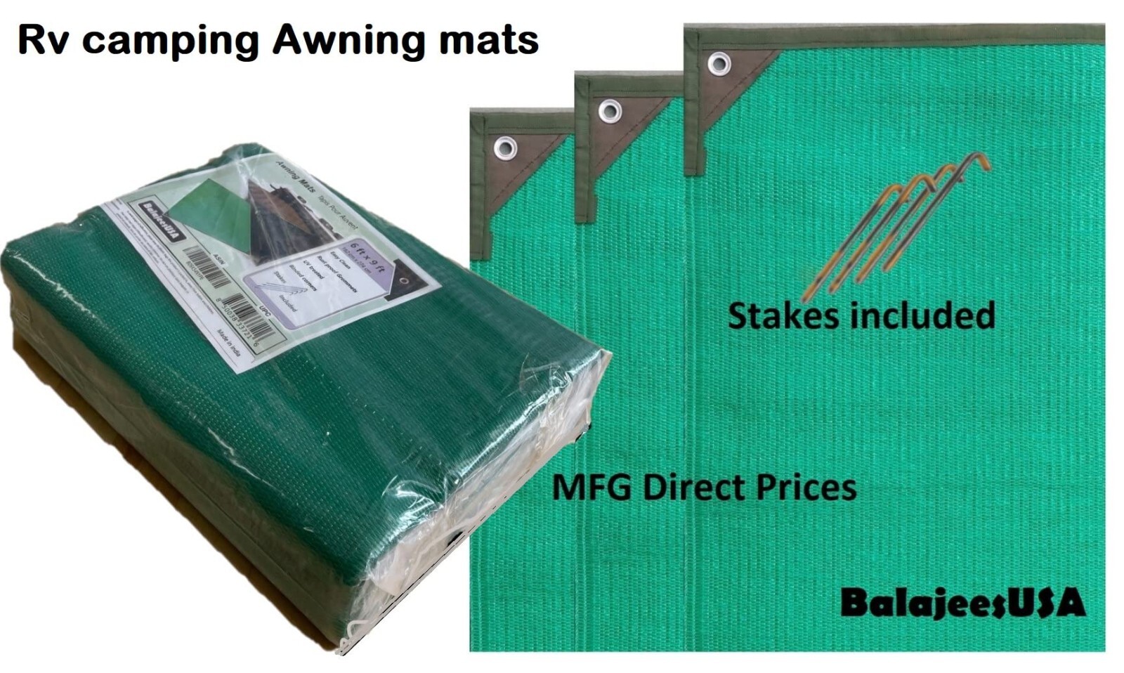Awning Mat Outdoor picnic Rugs 6×9 9×12 9×18 Waterproof RV camper Green