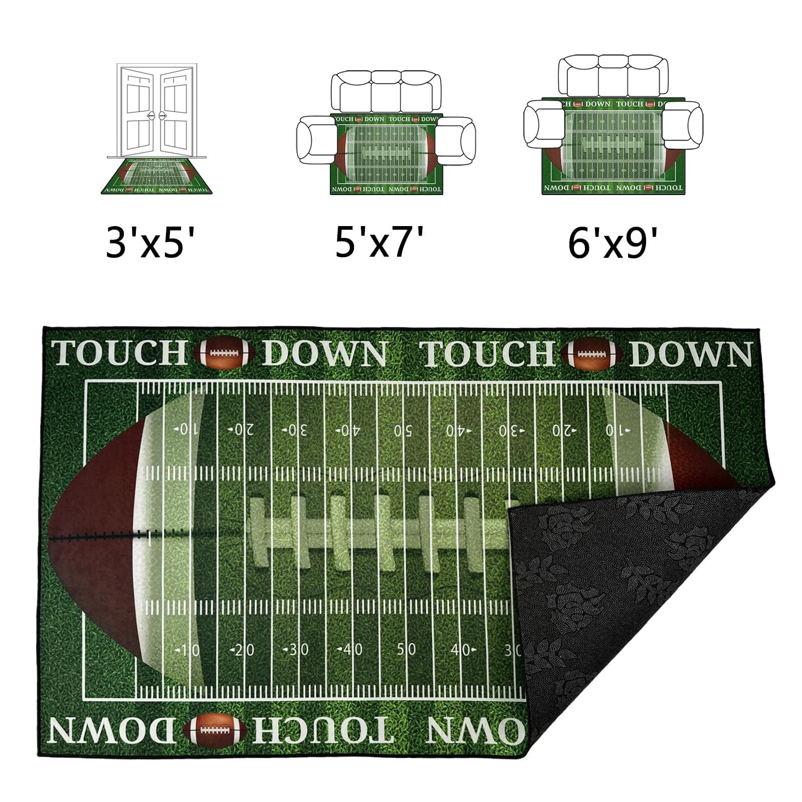 Football Field Area Rug 5’X7′ Non-Slip Sports Decor for Bedroom & Living Room