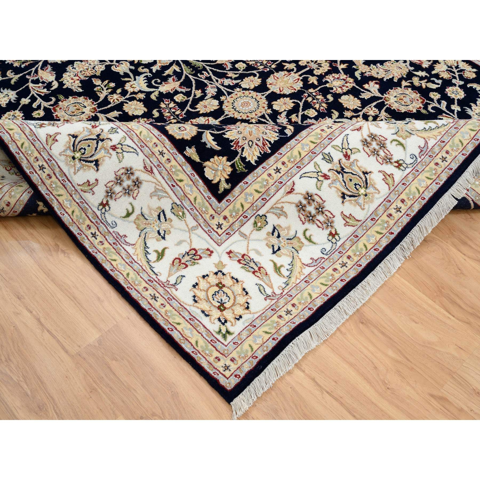 8’2″ x 8’2″ Midnight Blue WoolSilk Nain 250 KPSI Hand Knotted Square Rug R64731