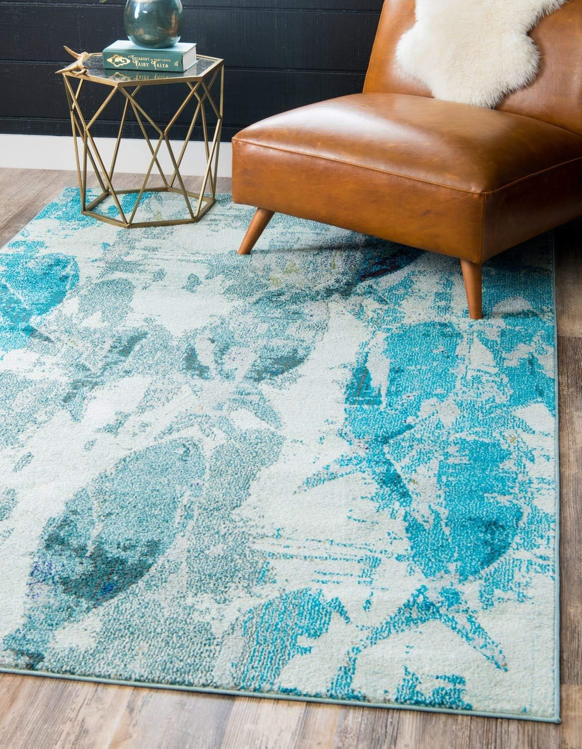 Coastal Modern Light Blue Fish Area Rug – Positano Collection (5′ x 8′)