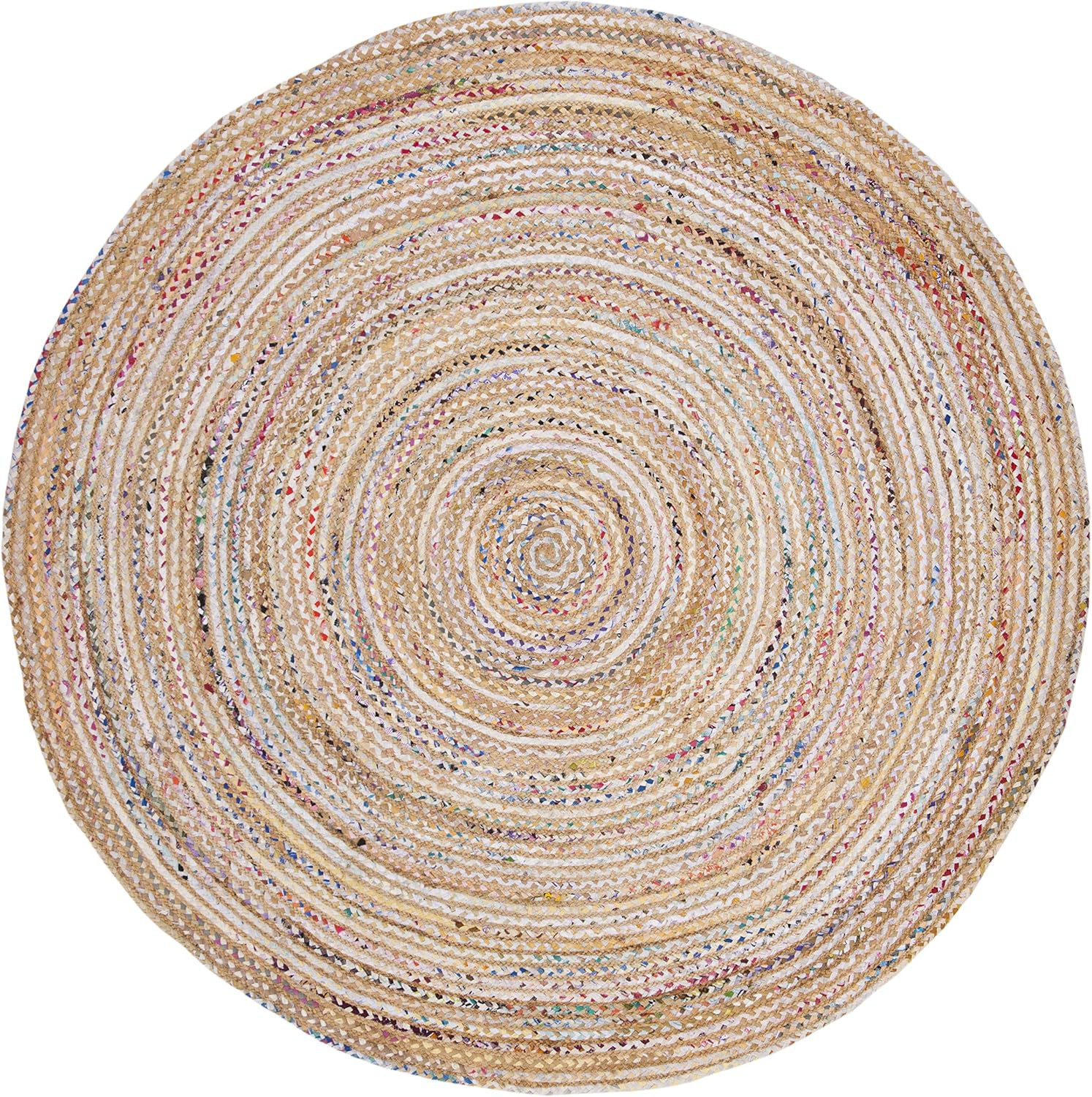 Handmade 7′ Round Area Rug – Cape Cod Collection, Beige & Multi Jute/Cotton