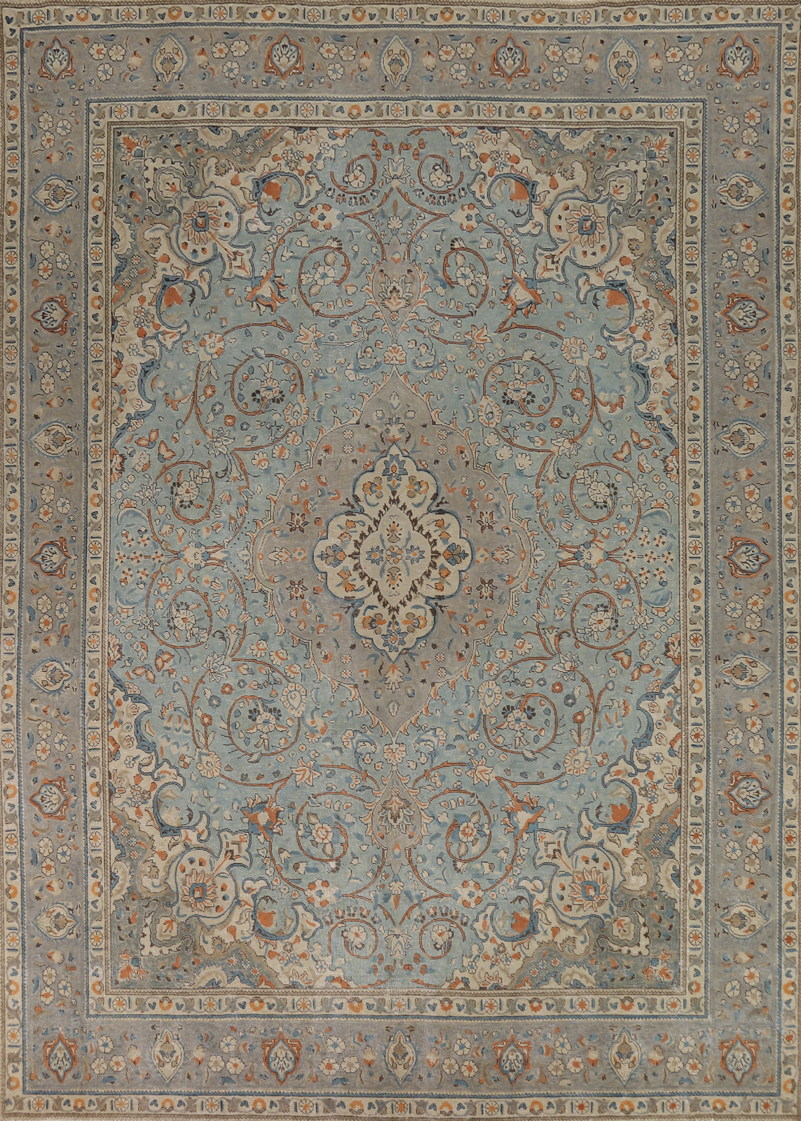 Vintage Light Blue Over-Dyed Tebriz Area Rug Wool Hand-made Room Size Rug 9×13