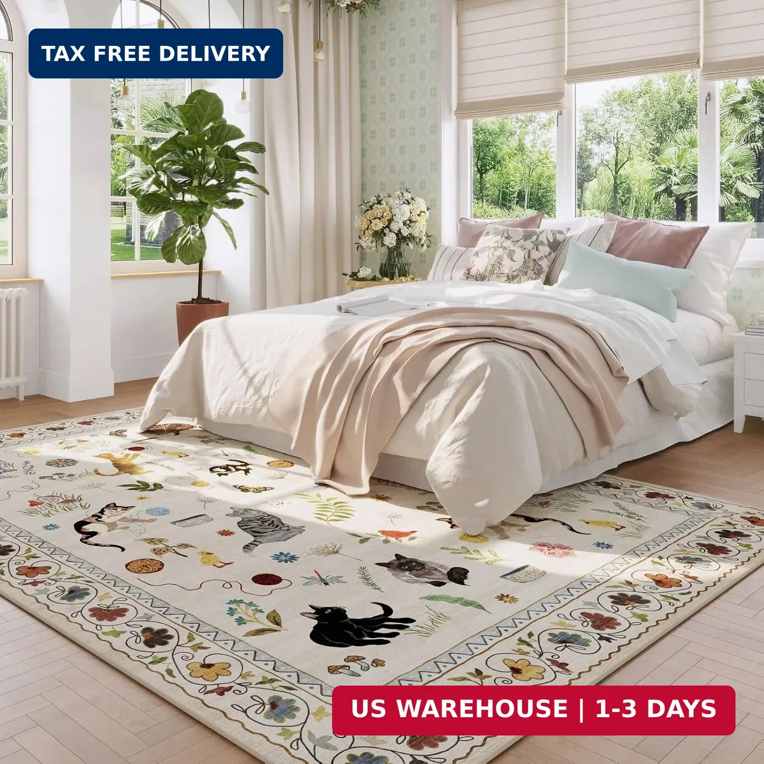 Rugcomf Living Room Rug 5×7 Rug Machine Washable Boho Area Rug Non Slip Floral A