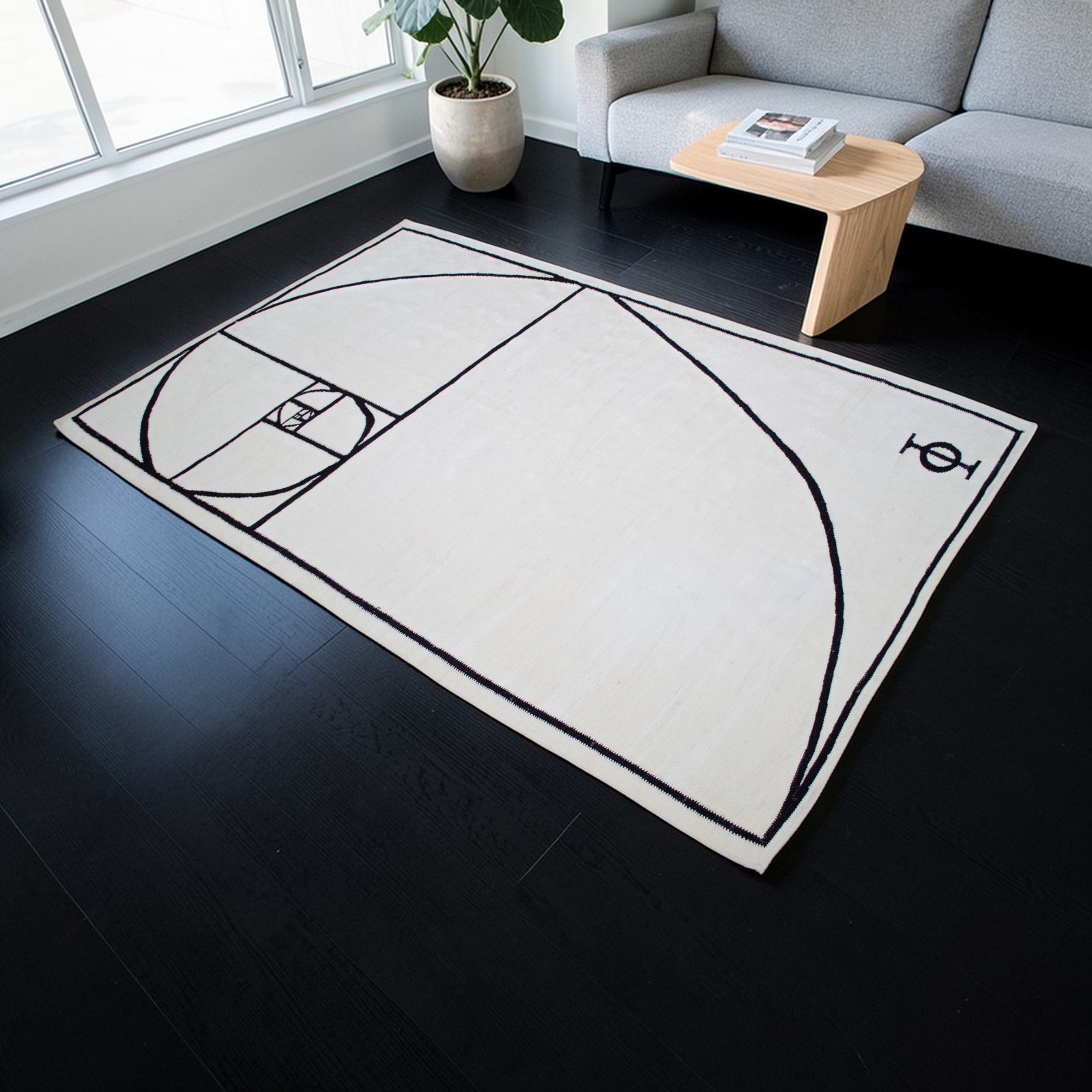 Handmade SILK Rug, Fibonacci “Golden Ratio” Inspired 5×7 ft Area rug Wall Decor
