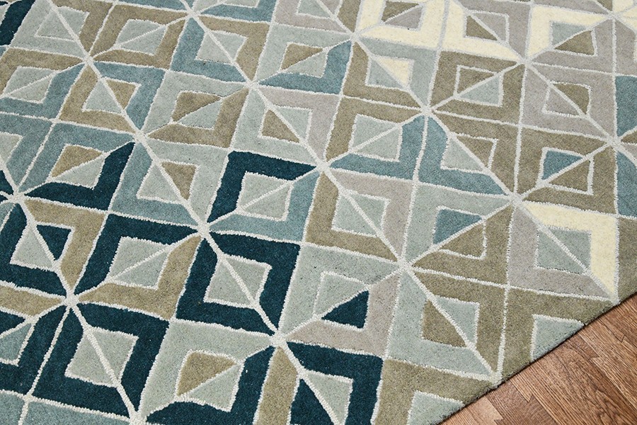 Modern Geometric Area Rug Blue Beige Abstract Carpet Contemporary Living Room