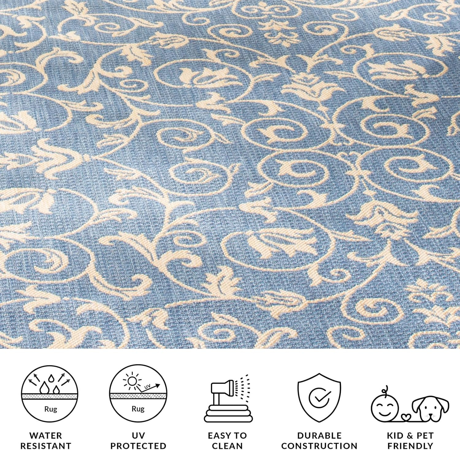 SAFAVIEH Washable Rug Outdoor Courtyard Collection – 2’3″ X 10′ Runner, Blue & N