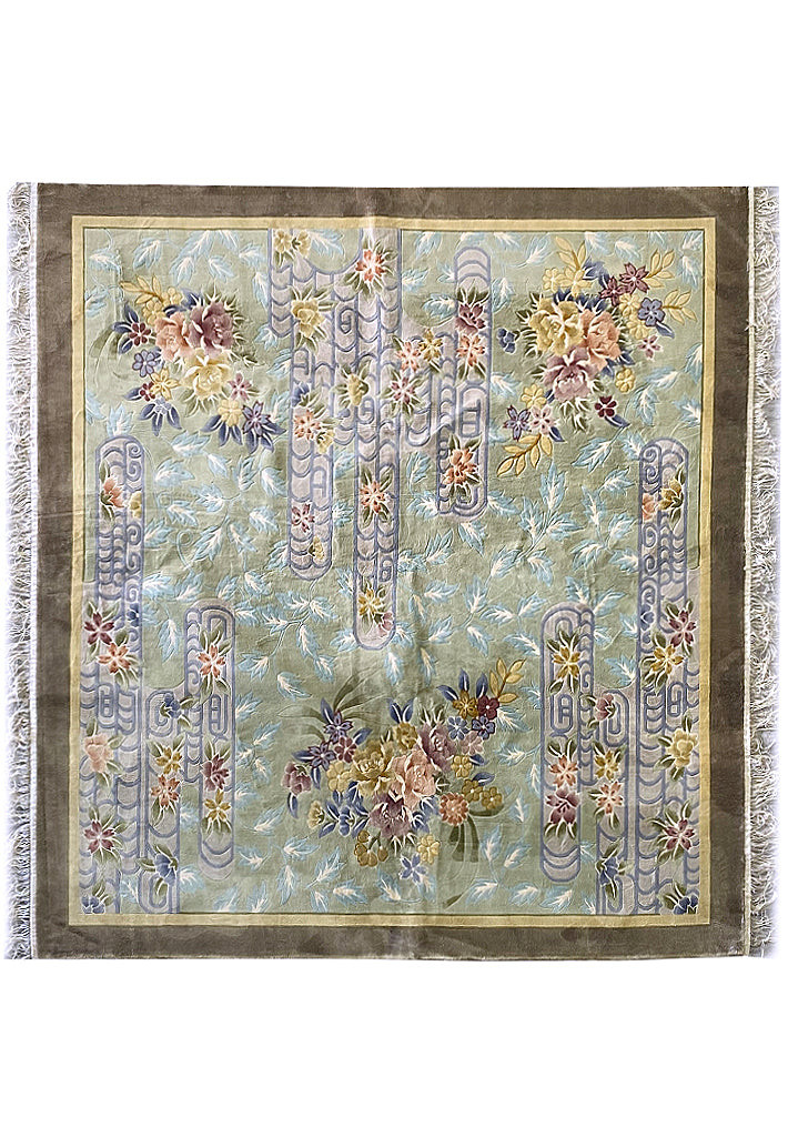 8×8′ SQUARE SILK Handmade Rug Art Deco Chinese #F-6677