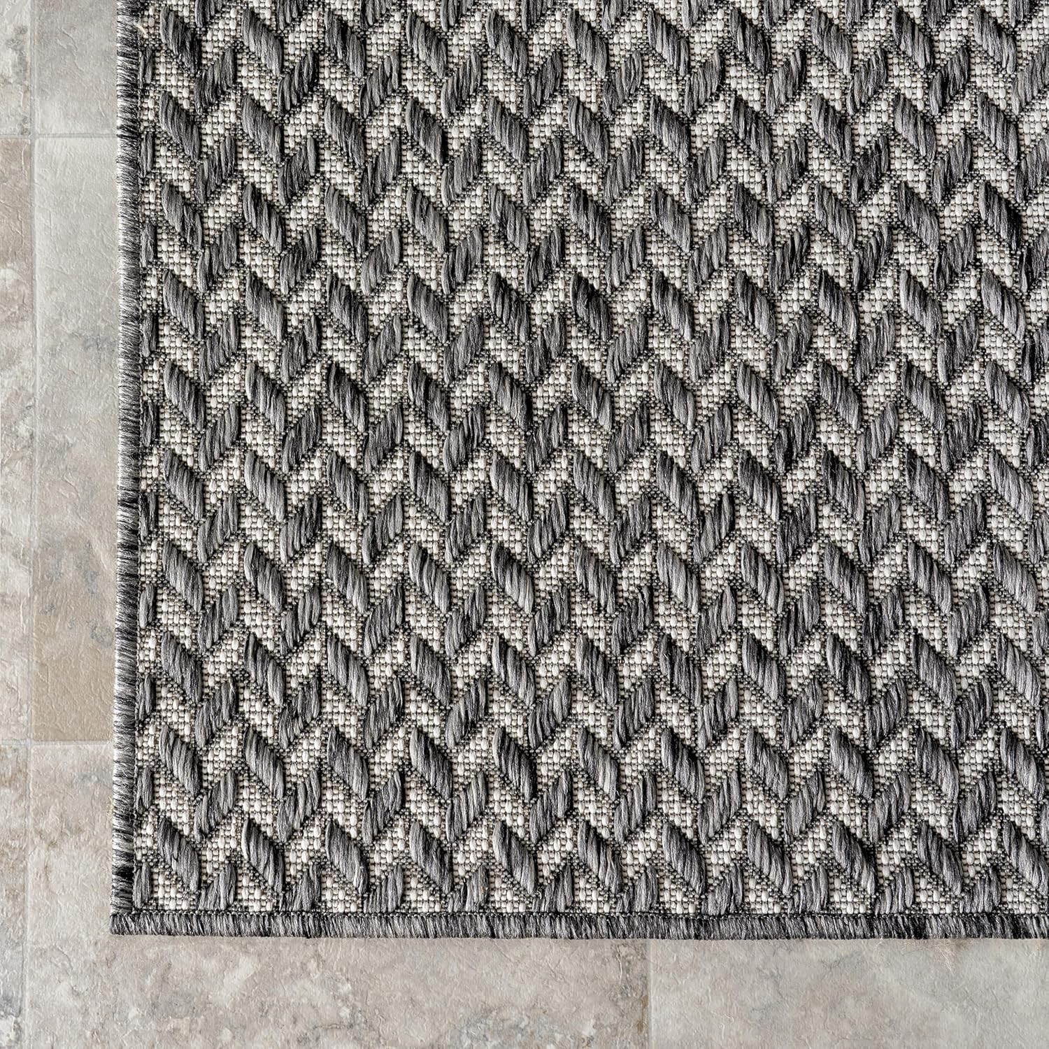 6’7″ x 9′ Outdoor Herringbone Rug – Soft, Stain Resistant, Durable Design