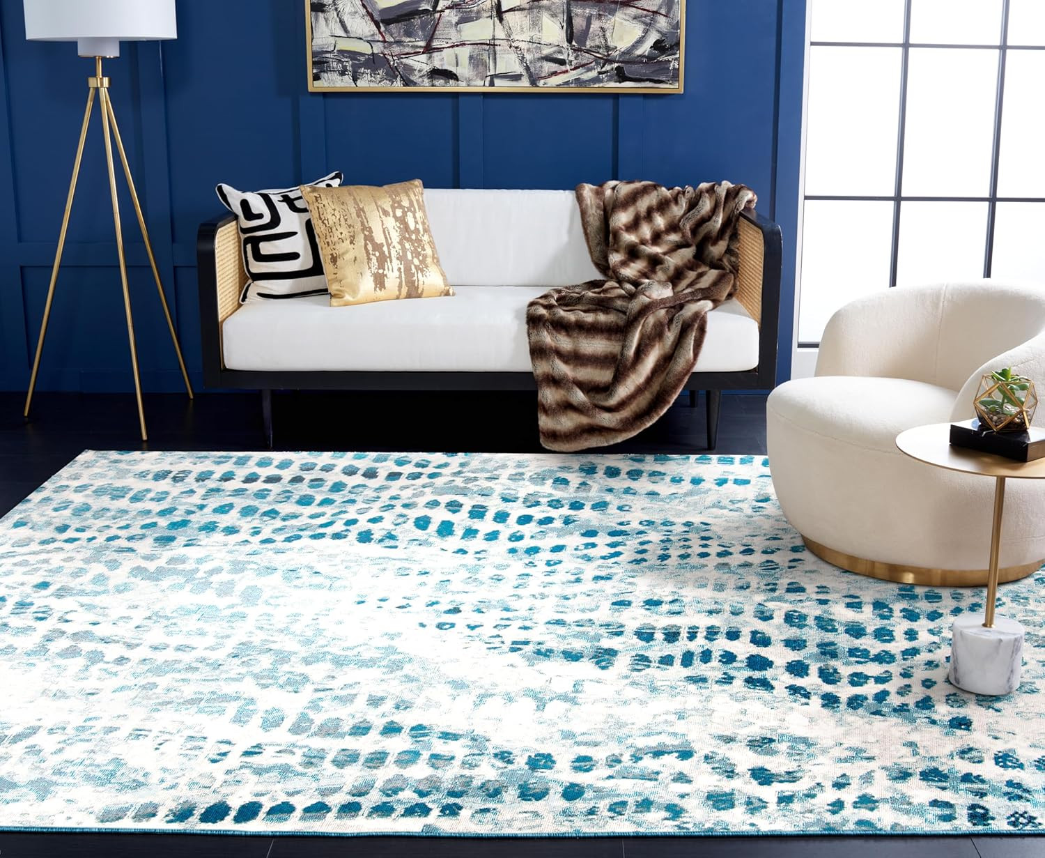 Aria 9′ x 12′ Area Rug – Cream & Teal Modern Boho Design