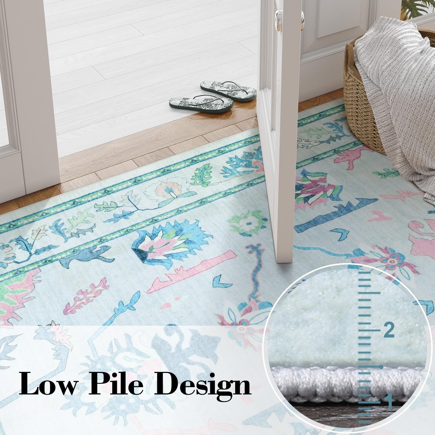 Uphome Living Room Rug 8×10 Rug, Teal Oushak Washable Rugs for Bedroom Aesthe…