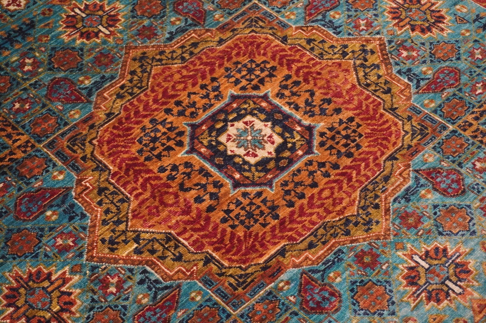 6×8 ft Blue Mamluk Afghan Hand Knotted Wool Medallion Rug