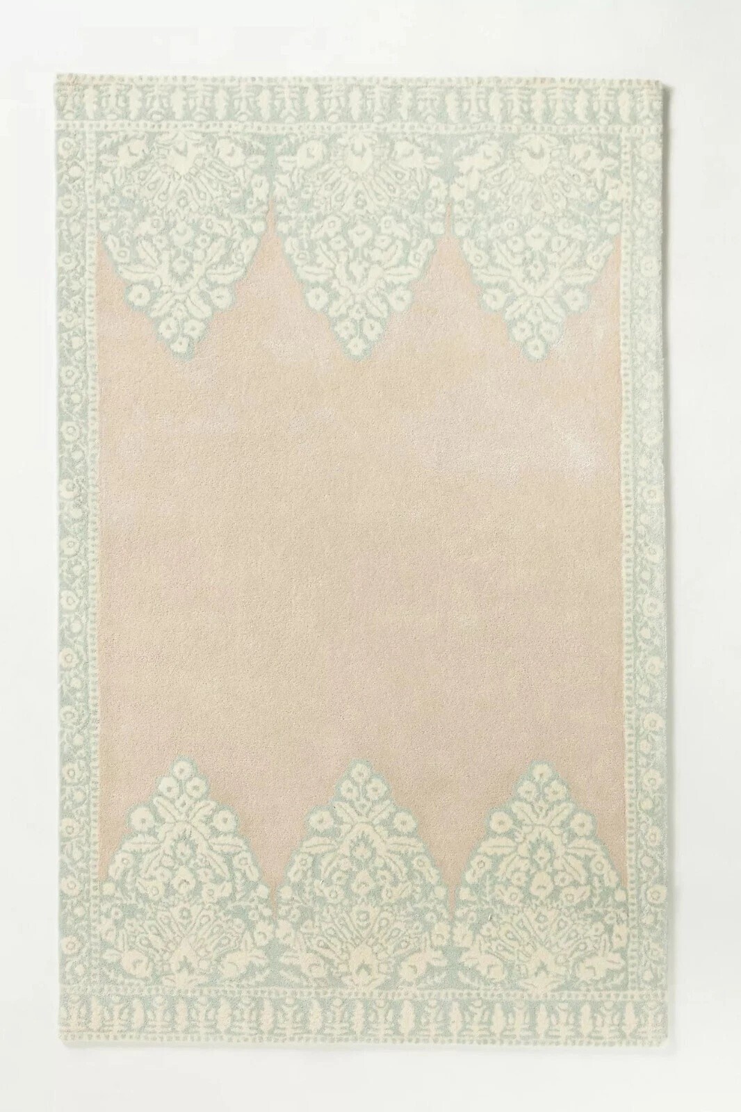 Vintage Silk Tufted Rug Beige Medallion Motif Ornate Floral Border Hand Tufted