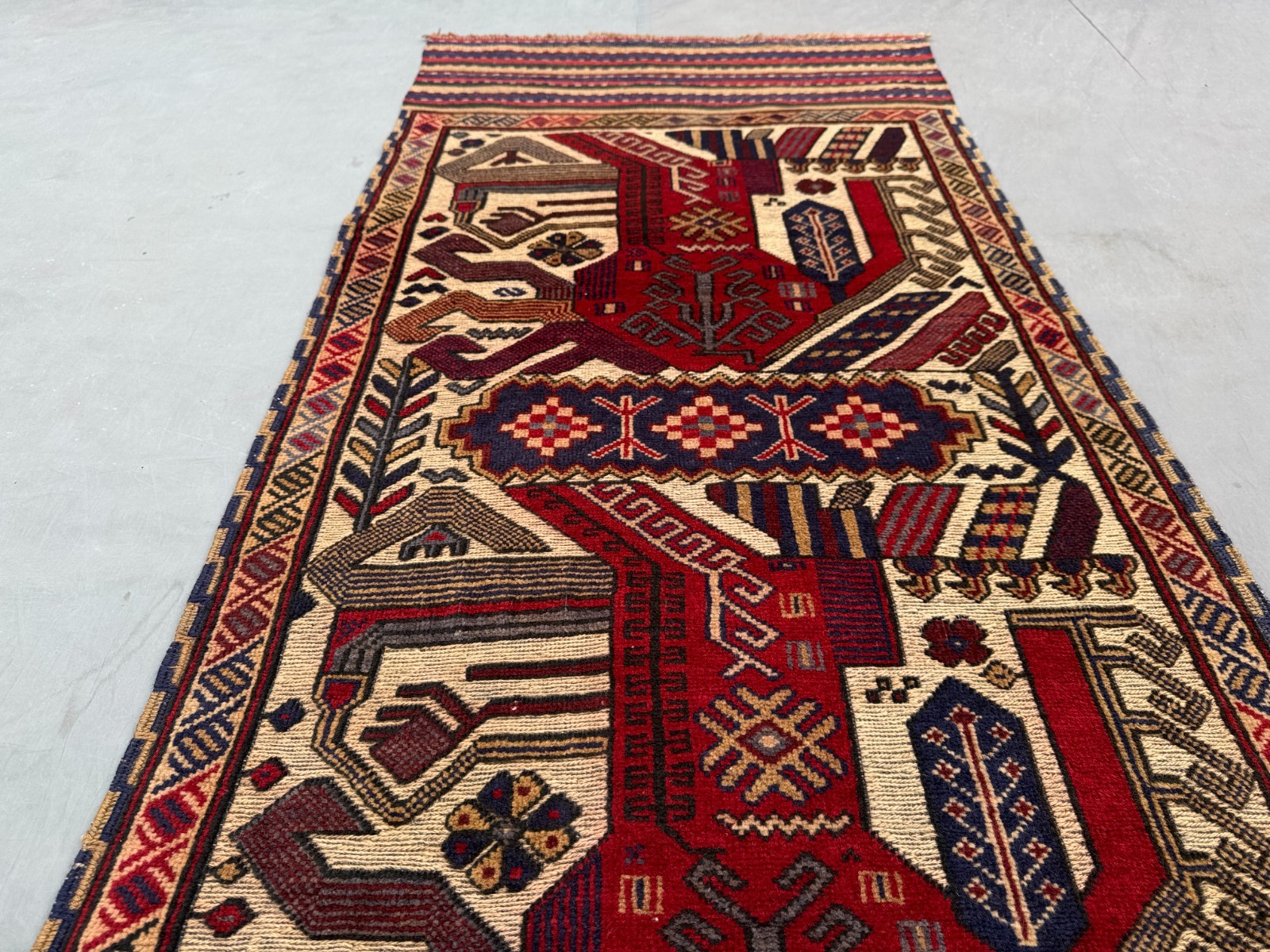 2’7 x 11’8 Ft Rare Afghan Pictorial Runner Rug – Vintage Tribal Wool Carpet