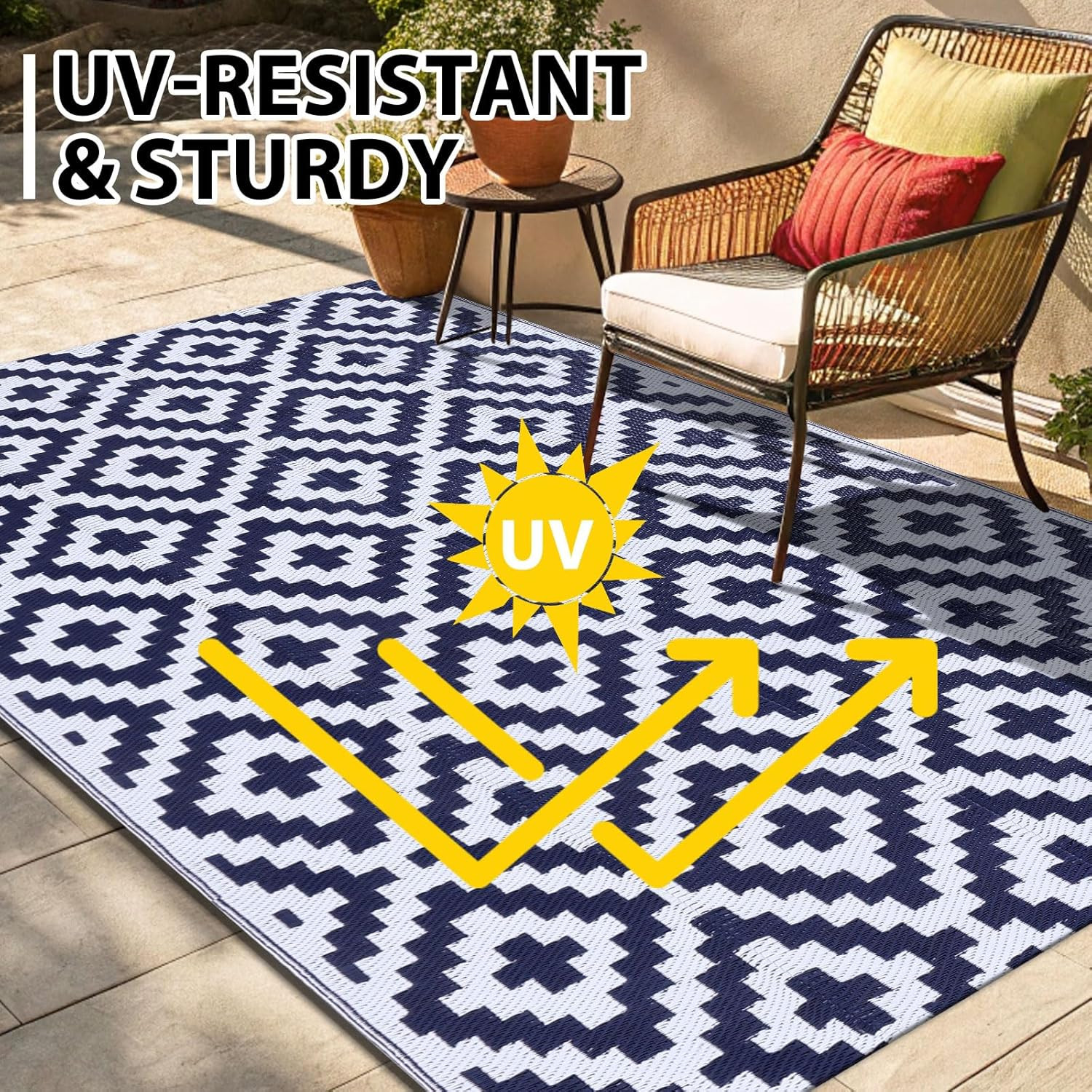 Waterproof Outdoor Rug 9X12 Ft, Reversible Plastic Straw Patio Camping Rugs, Out