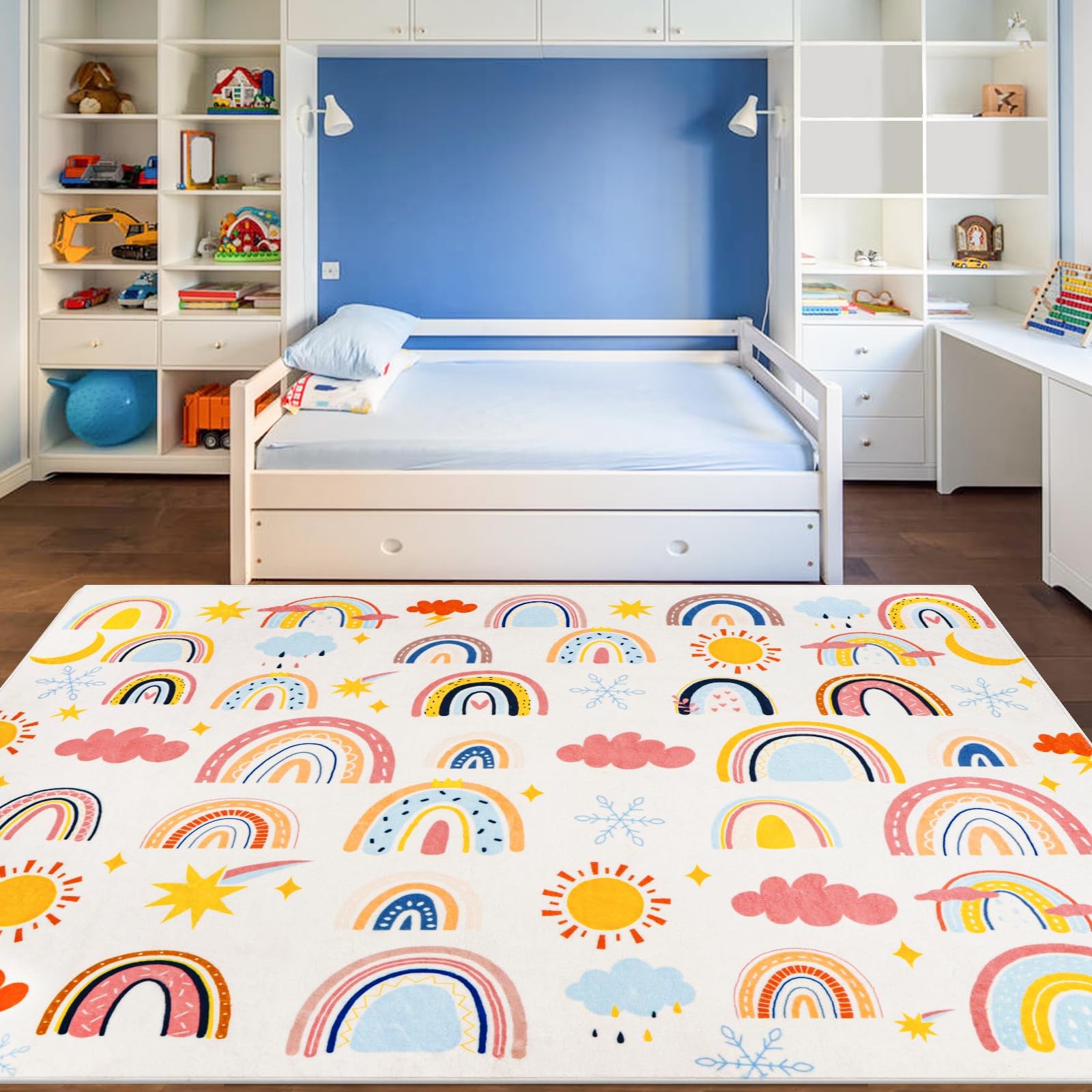 Rainbow Kids Rug 3’3″ x 4’11”, Soft Kid Area Rug, Large Washable Space Mat, N…
