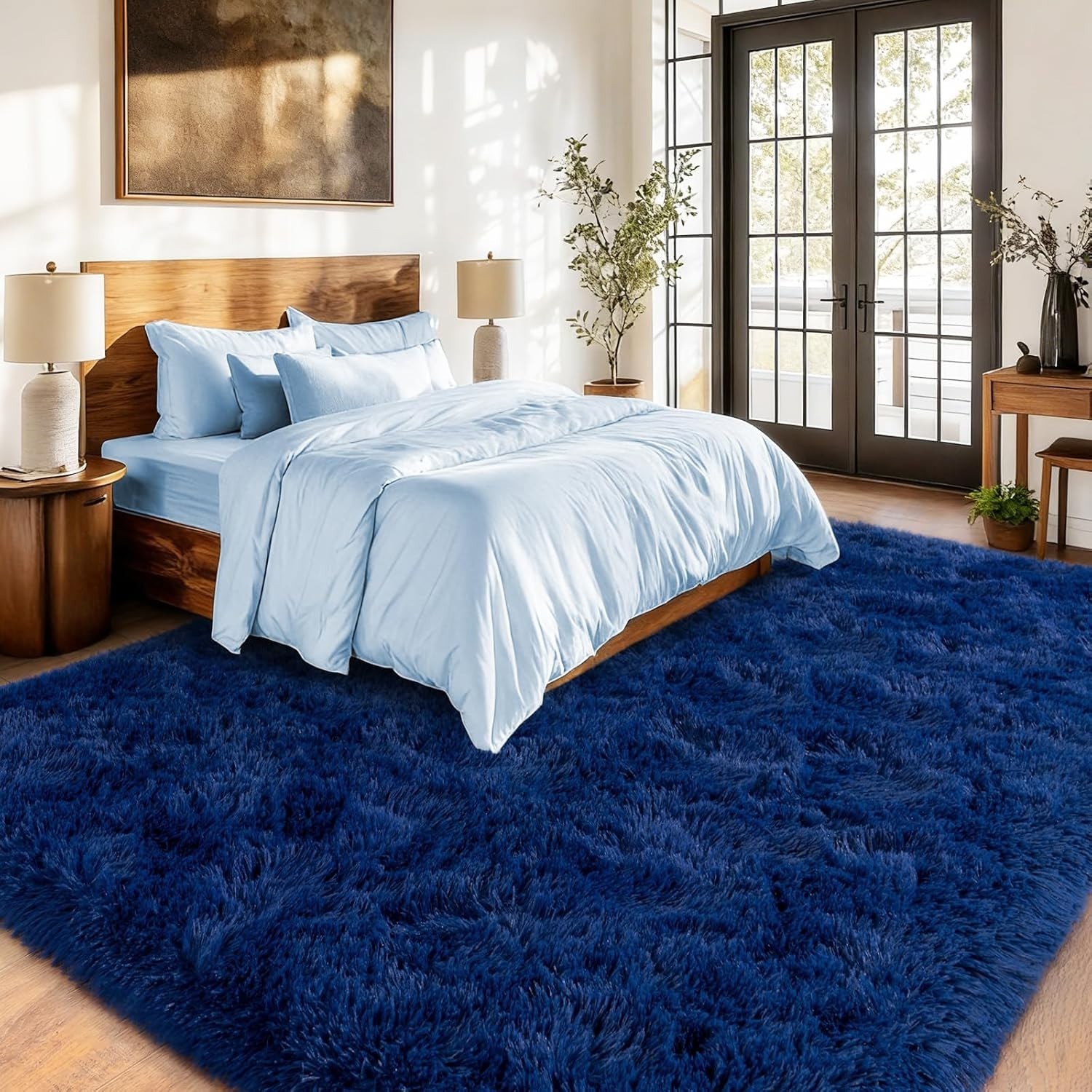 Fluffy Area Rug Large Dark Blue Soft Shaggy Carpet for Living Room Bedroom Floor