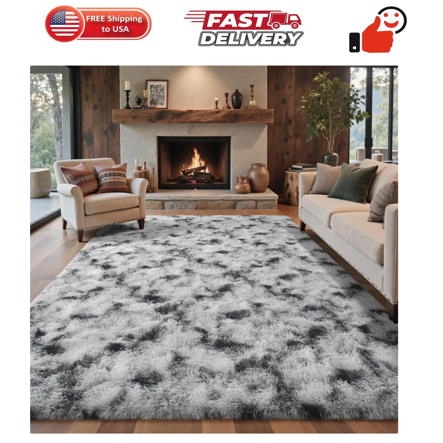 5×7 Ft Large Shag Rug for Living Room Bedroom,Tie-Dyed Ultra Soft Fluffy Furr…