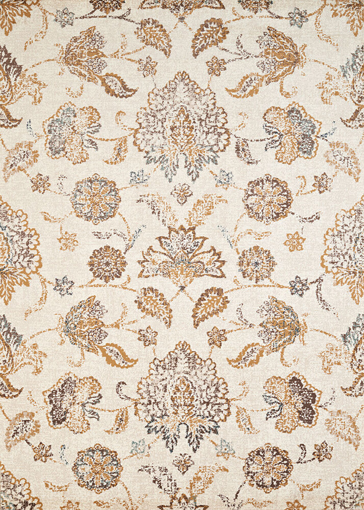 Ivory Vines Petals Paisley Rings Floral Area Rug 3001-00197 – Aprx 5′ 3″ x 7′ 2″