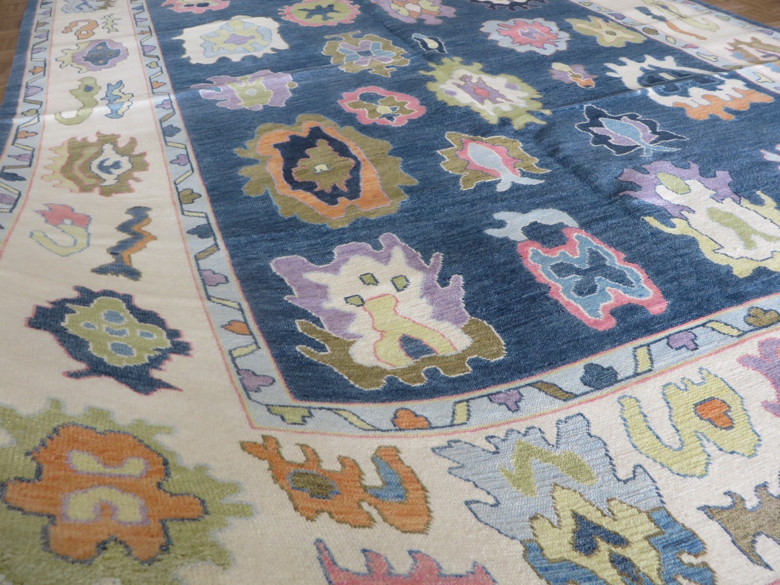10’1 x 13’11 Hand Knotted Denim Blue Colorful Oushak Oriental Rug G16784