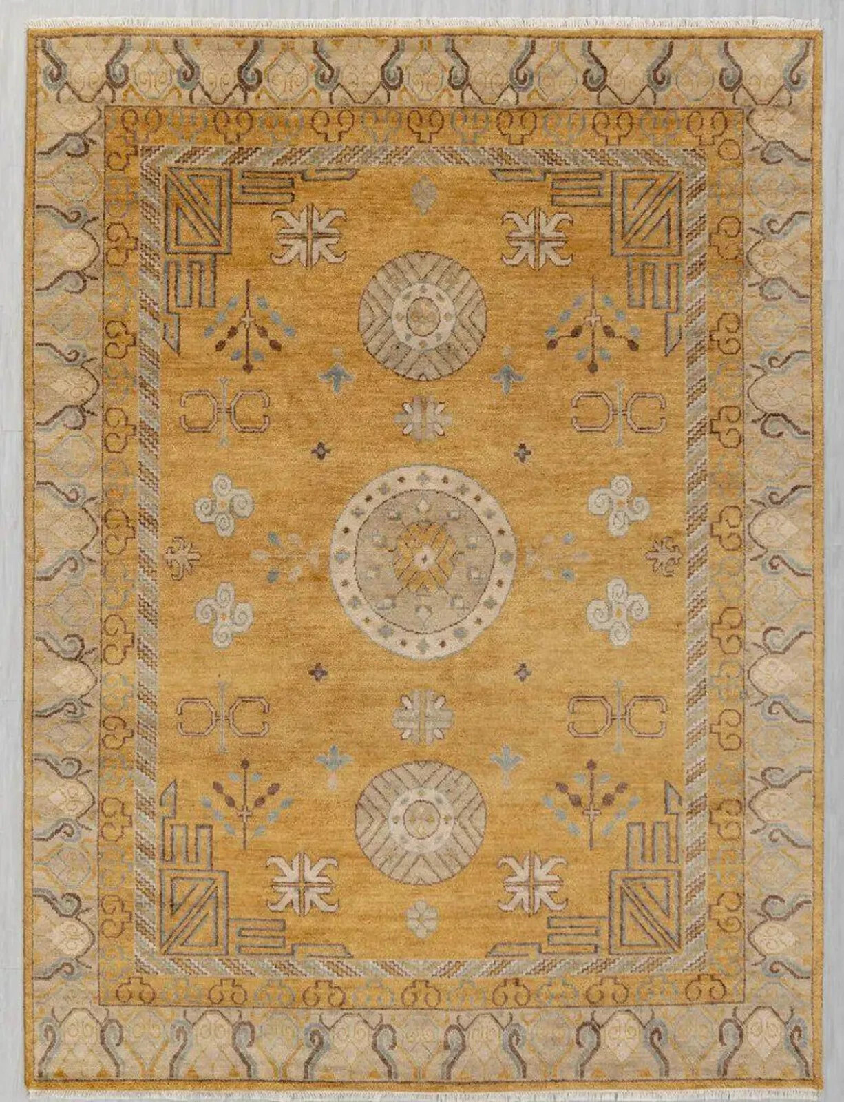 9×12 Hand Knotted Mustard Color Traditional Wool Area Oushak Rug for Home Decor