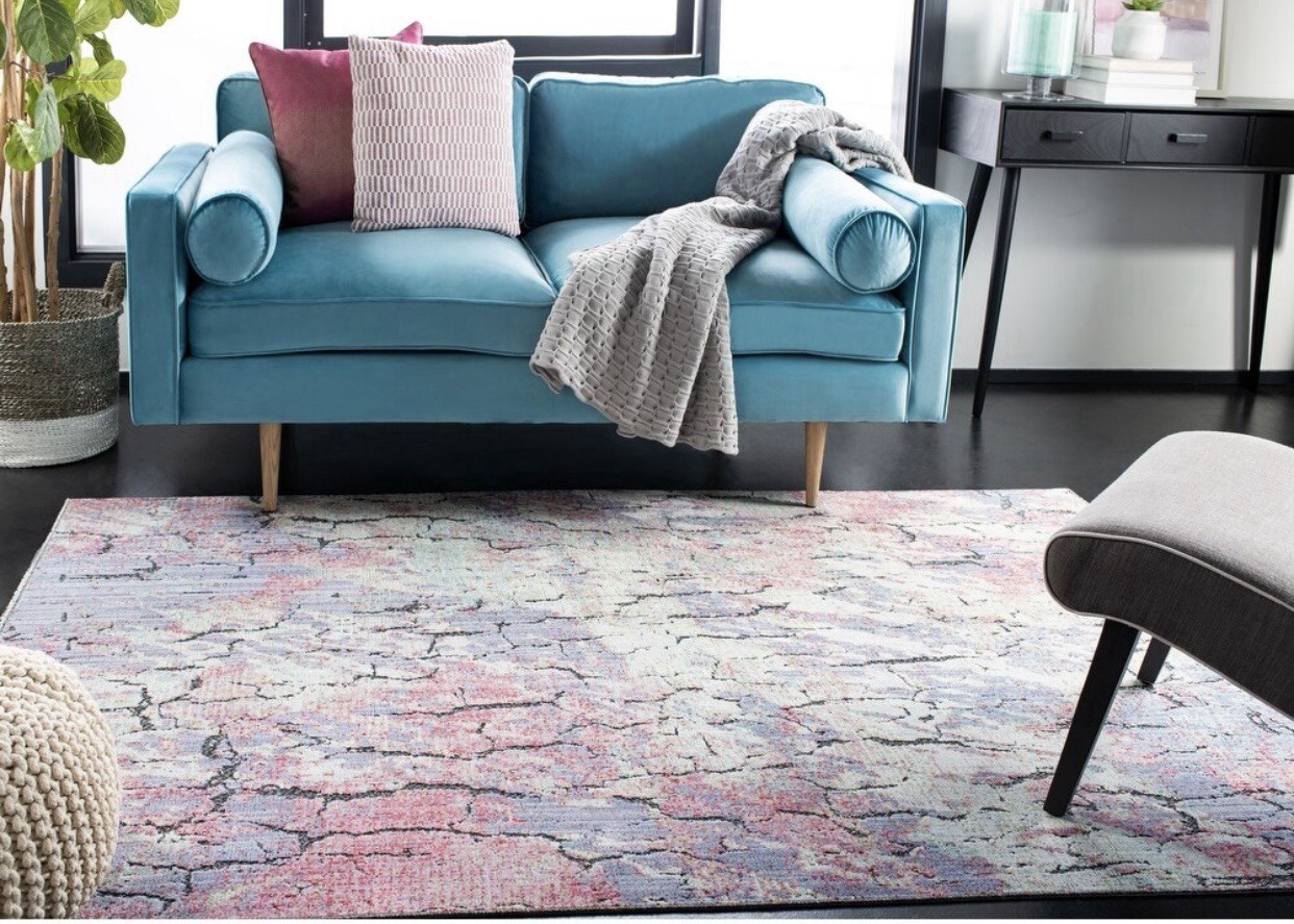 Stunning Bliss Artisan Distressed Power Loomed Square Rug 6’7”x 6’7” Aqua/Purple