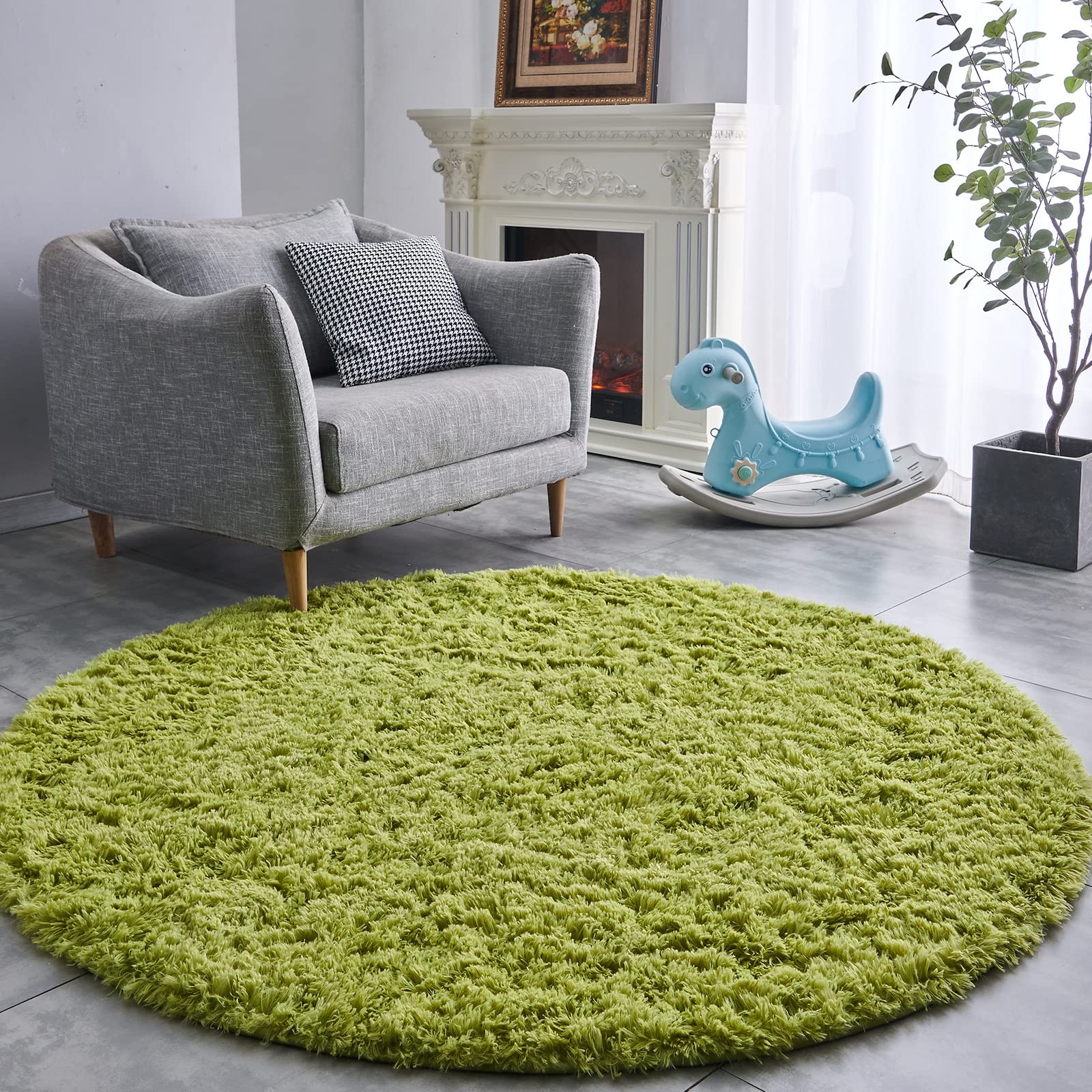 Round Rug 6×6 Ft Grass Green Ultra-Soft Plush Circle Area – Cozy for Kids Room