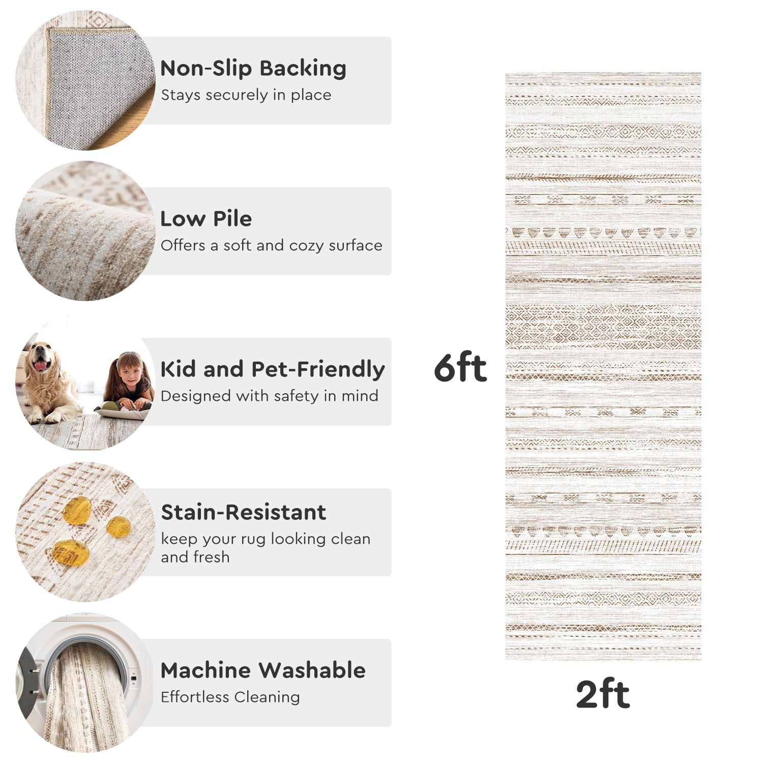 2×10 Runner Rug Machine Washable Non Slip Area Rug Distressed Neutral Morocca…