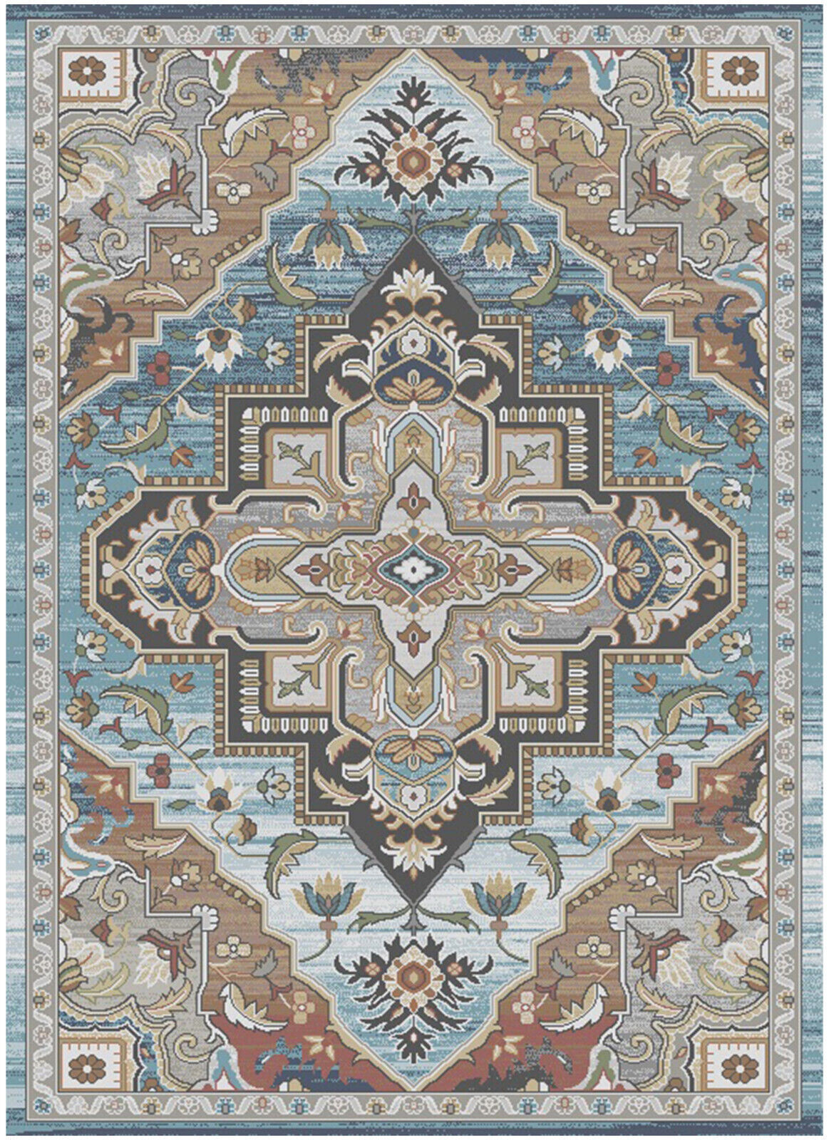 8×10 (7’10” x 9’10”) Traditional Oriental Medallion Blue Rug **FREE SHIPPING**