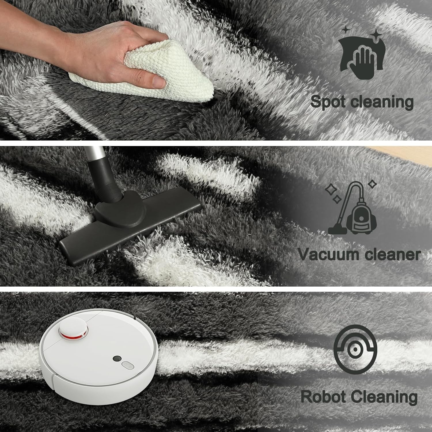 Fluffy Area Rugs for Bedroom Living Room, 4×6 Black and Grey Soft Plush Strip…
