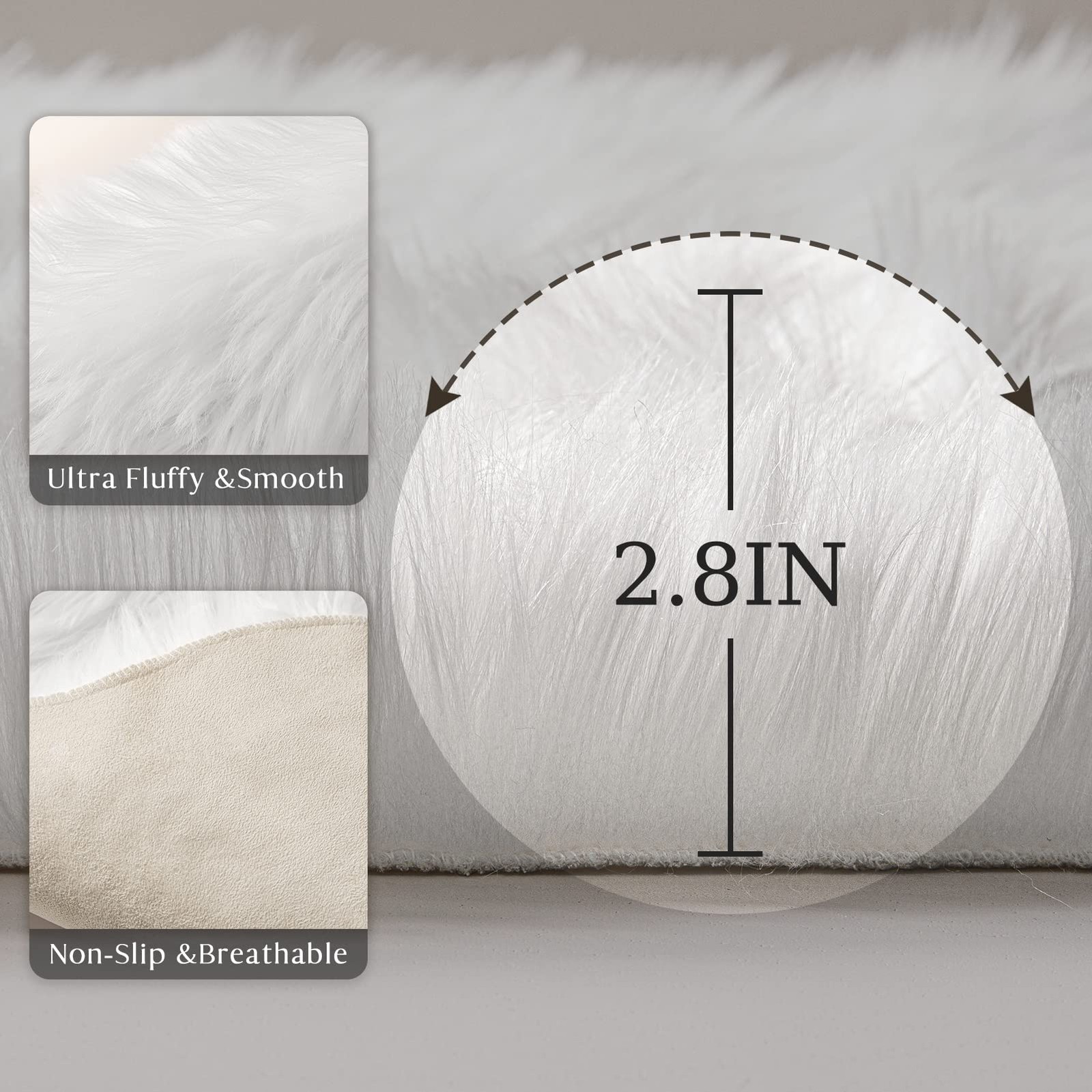 Ashler Faux Fur Rug, Dark Blue Area Rugs, Fluffy Sheepskin Fur Rug, Fuzzy Ultra