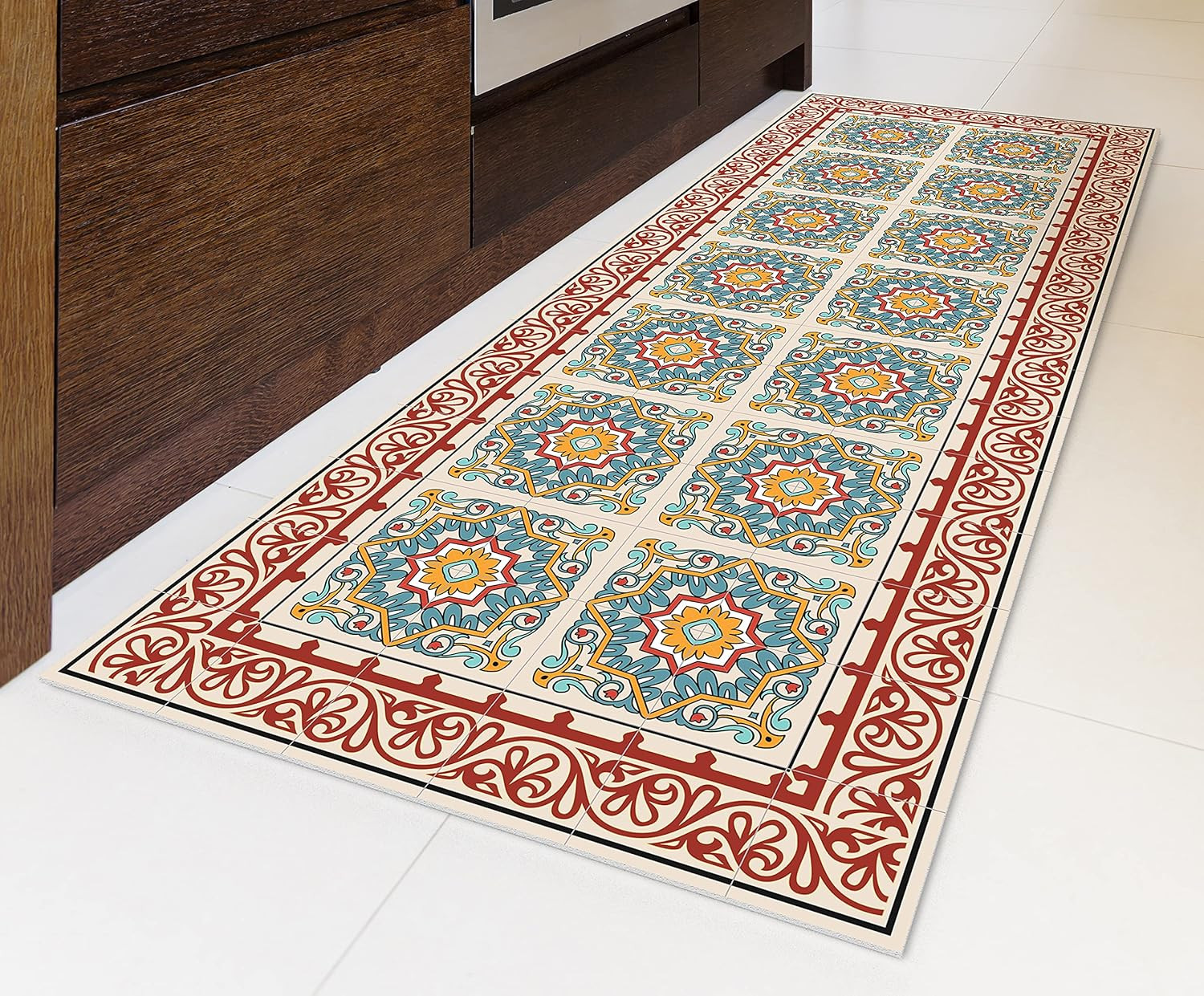Colorful Anti-Slip Vinyl Kitchen Floor Mat 63″ x 23.6″ – Barcelona Red 248