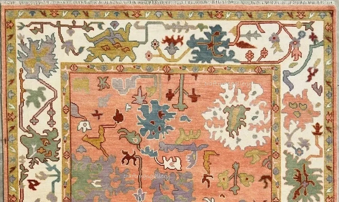 Hand Knotted Oushak Rug 8×10 9×12 10×14 12×15 Muted Orange Transitional Wool Rug