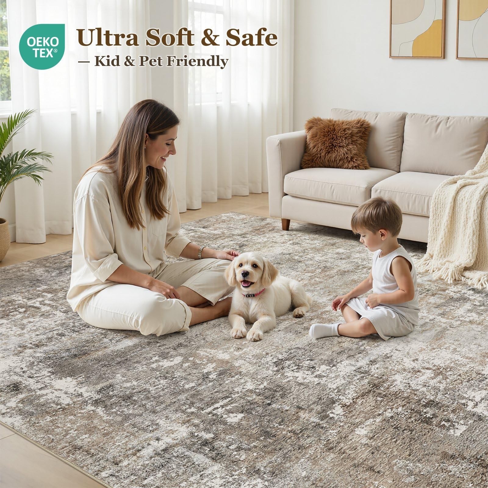 Jessibou Area Rugs 8×10 Living Room: Washable Large Abstract Modern Neutral R…