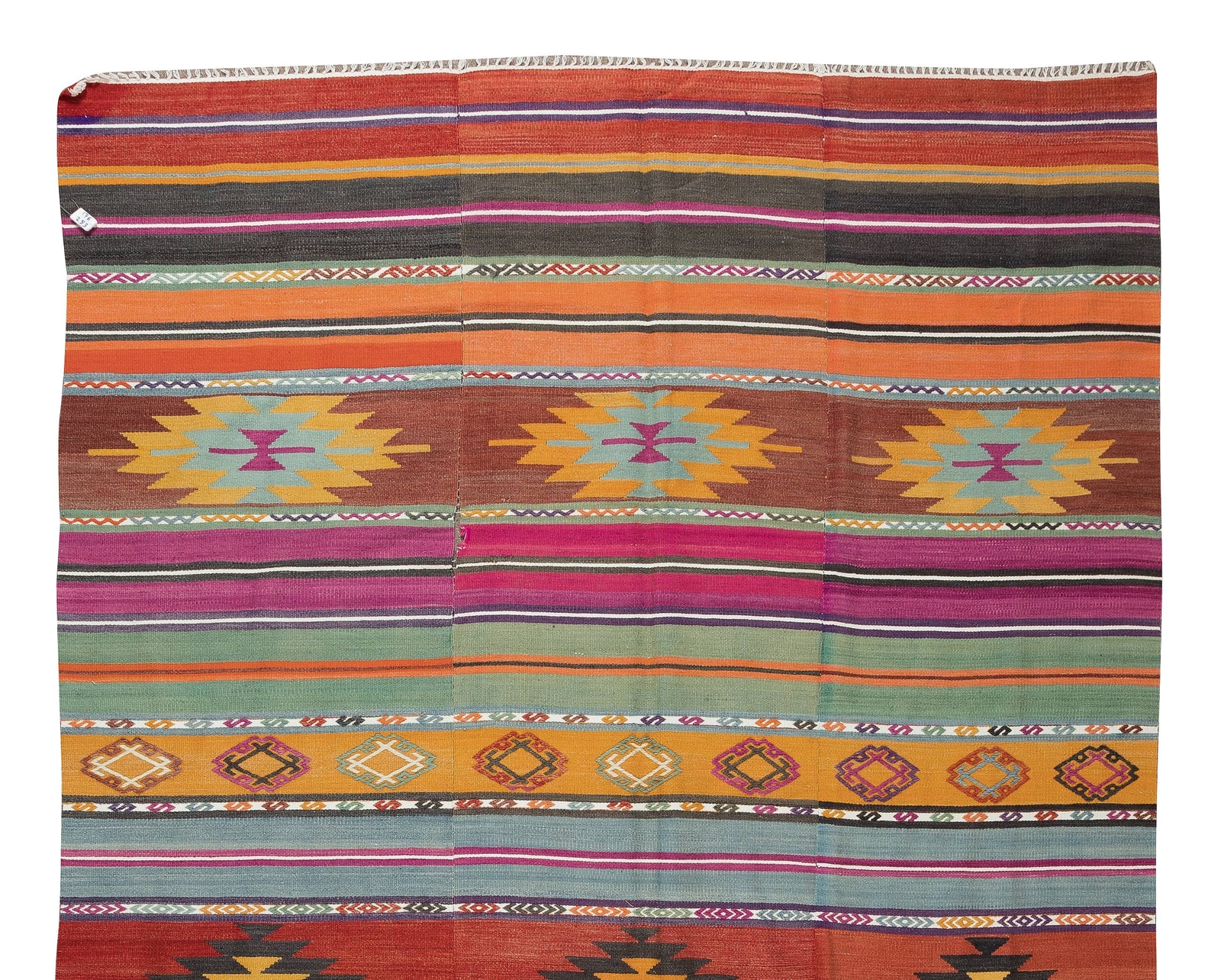 5.8×9.3 Ft Turkish Vintage Handmade Kilim, Geometric & Striped Rug Made of Wool