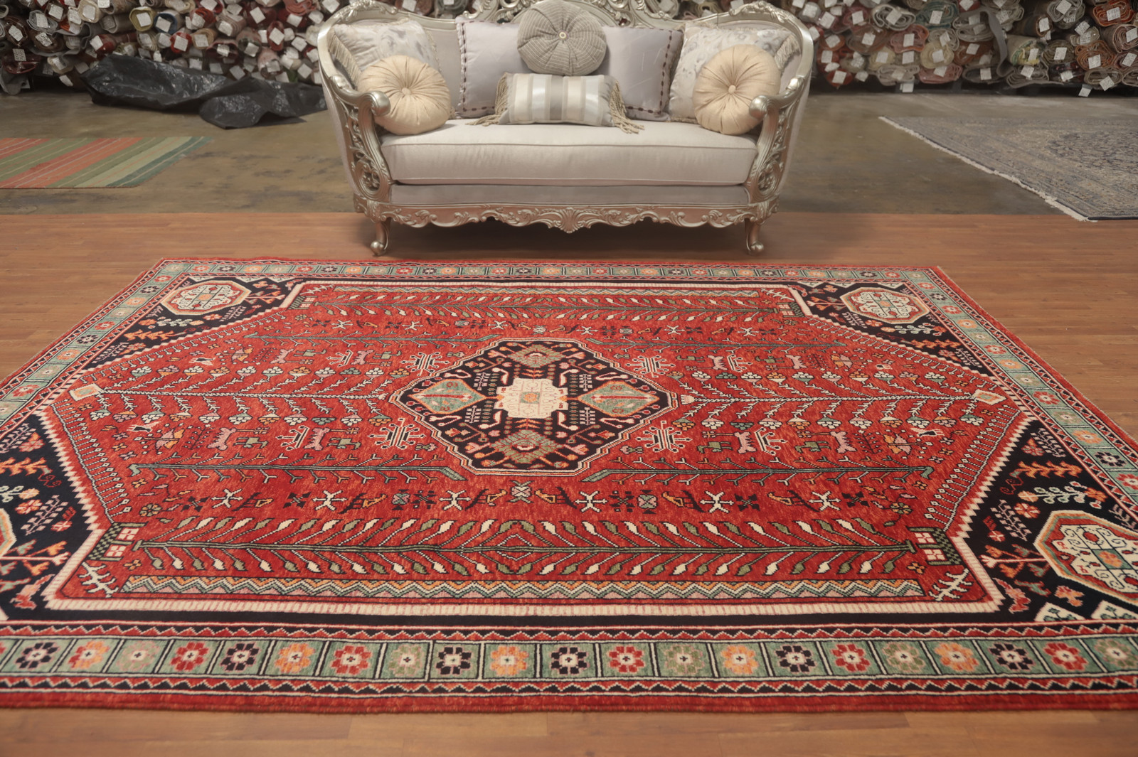 Traditional Red/ Green Wool Vegetable Dye Afghan Rug Living Room Carpet 8×11
