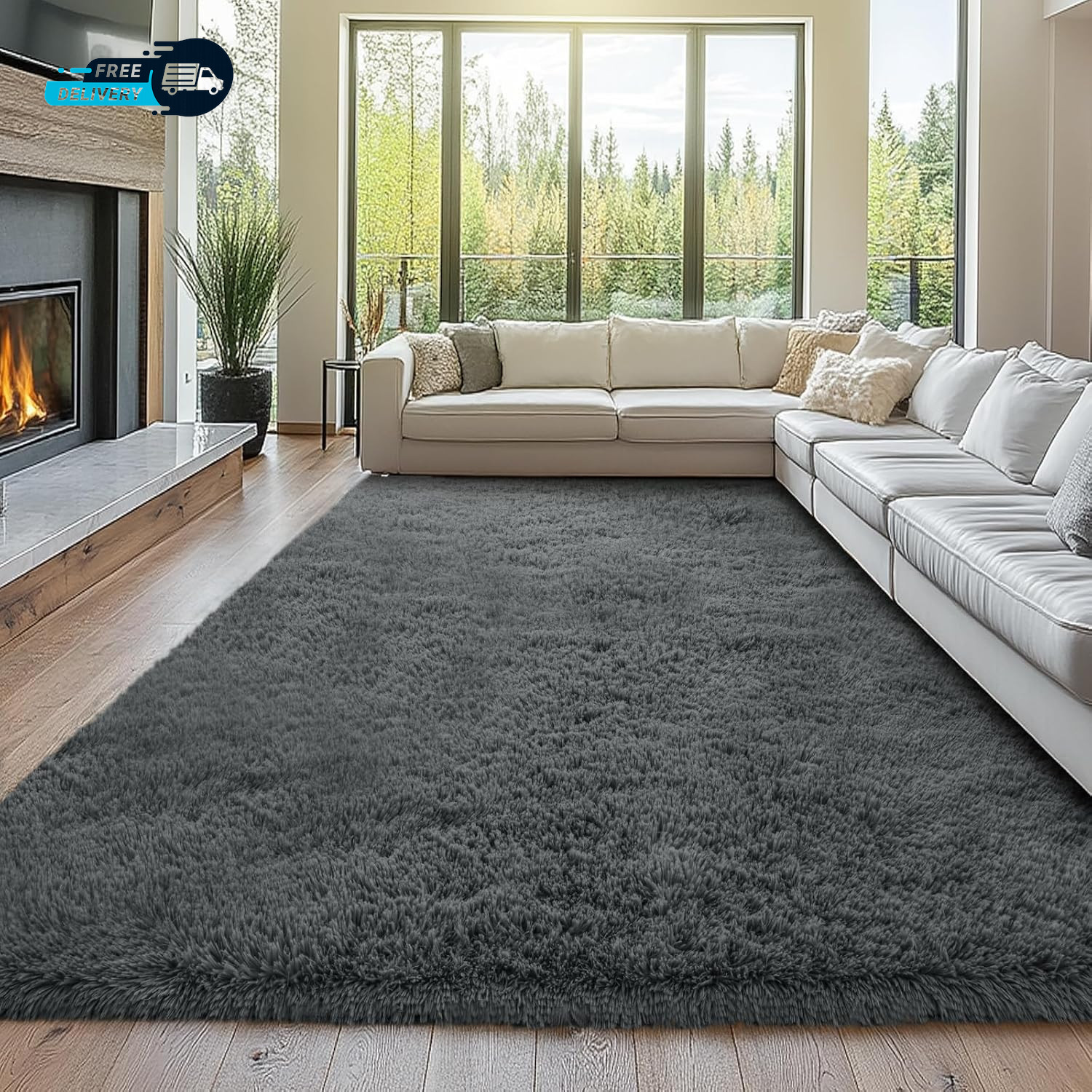 Fluffy 8X10 Area Rug Living Room: Shag Grey Area Rugs for Bedroom