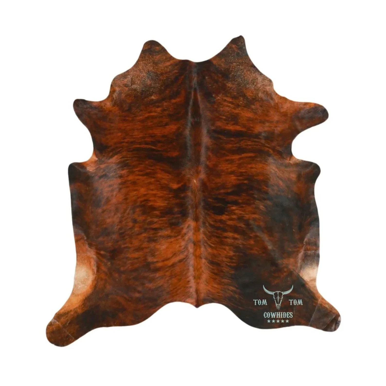 Cowhides Rug 7×6 Brindle Red Black Dark Natural Leather