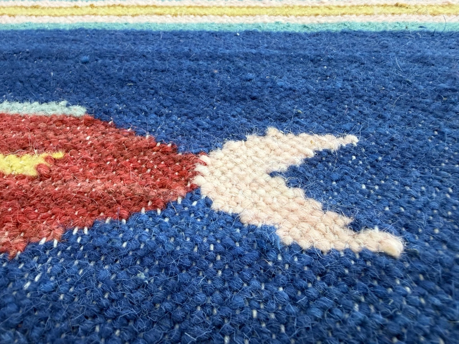 Hand Woven Wool Area Rug 5 x 8 Blue Tribal Folk Art Scandinavian Kilim for Kids