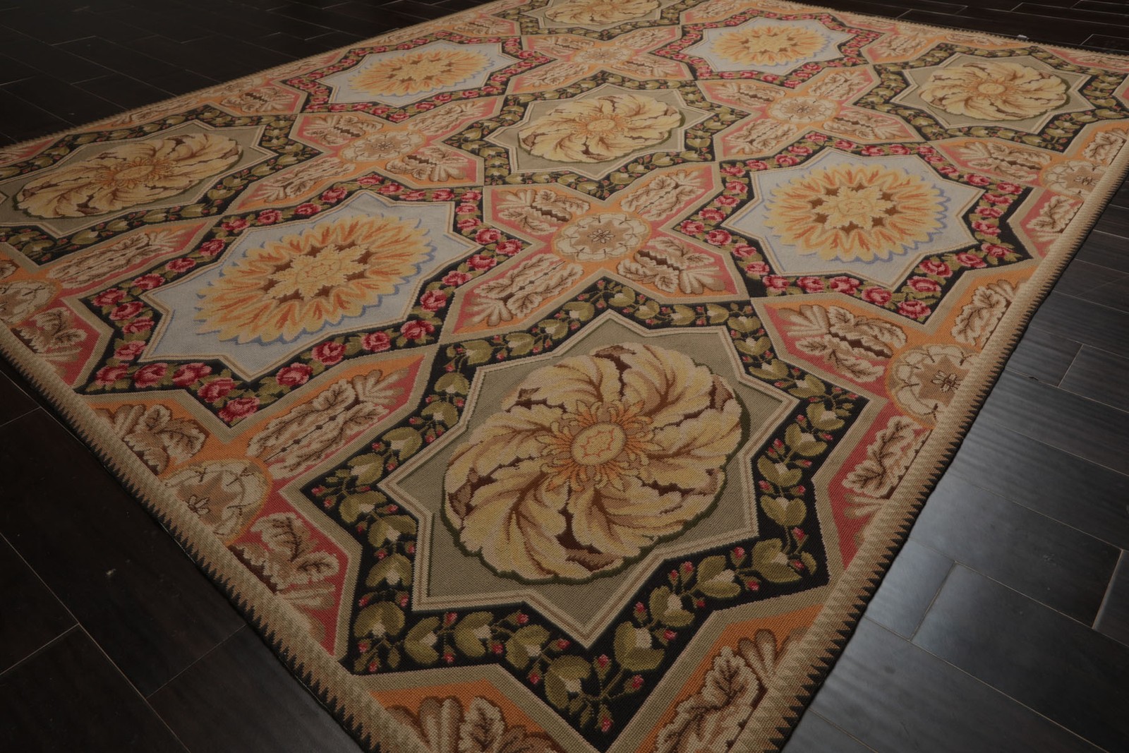 French Aubusson Needlepoint European Asmara 7’7″x9’8″ Hand Woven Wool Sage Rug