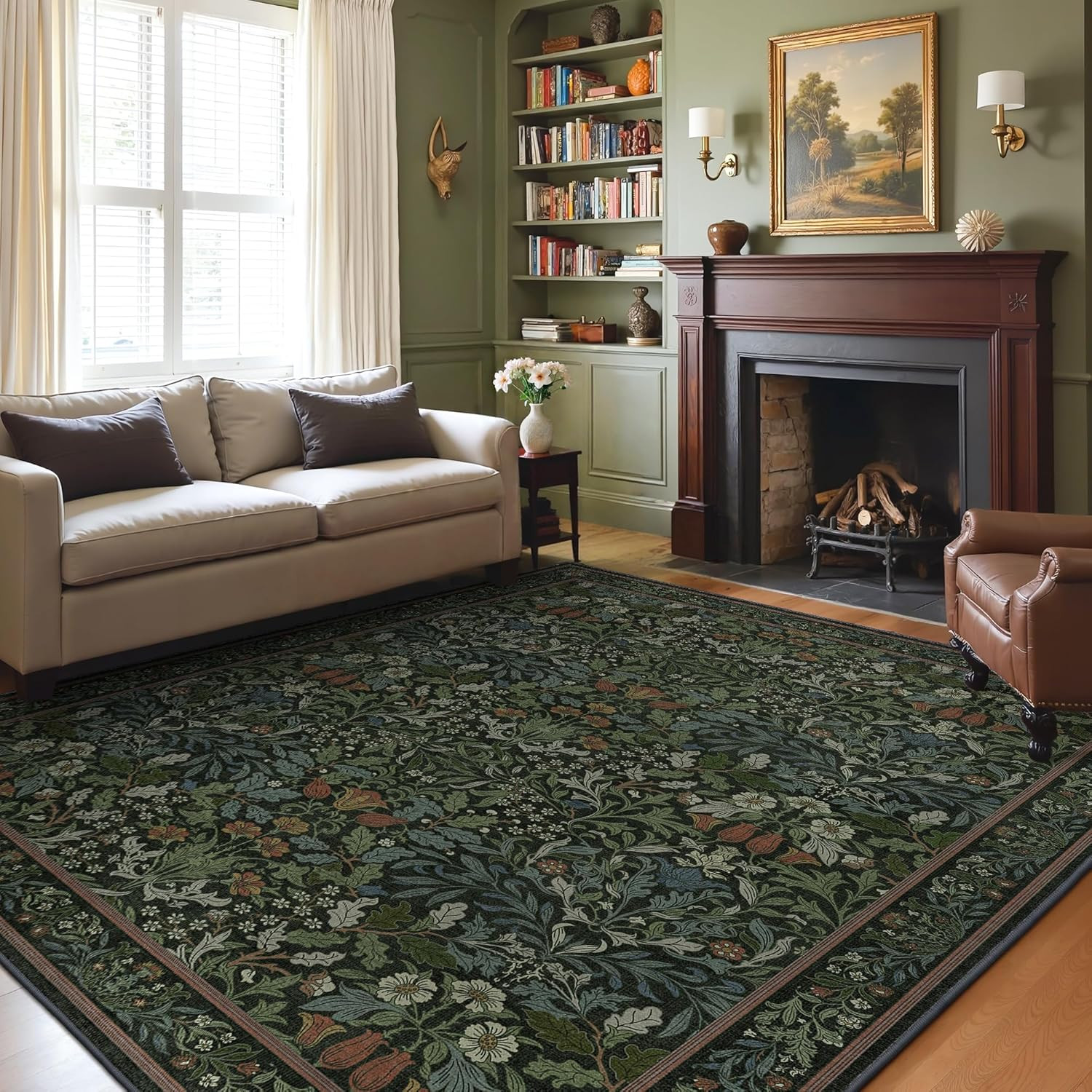 8×10 Washable Area Rug Non Slip Vintage Boho Floral Carpet