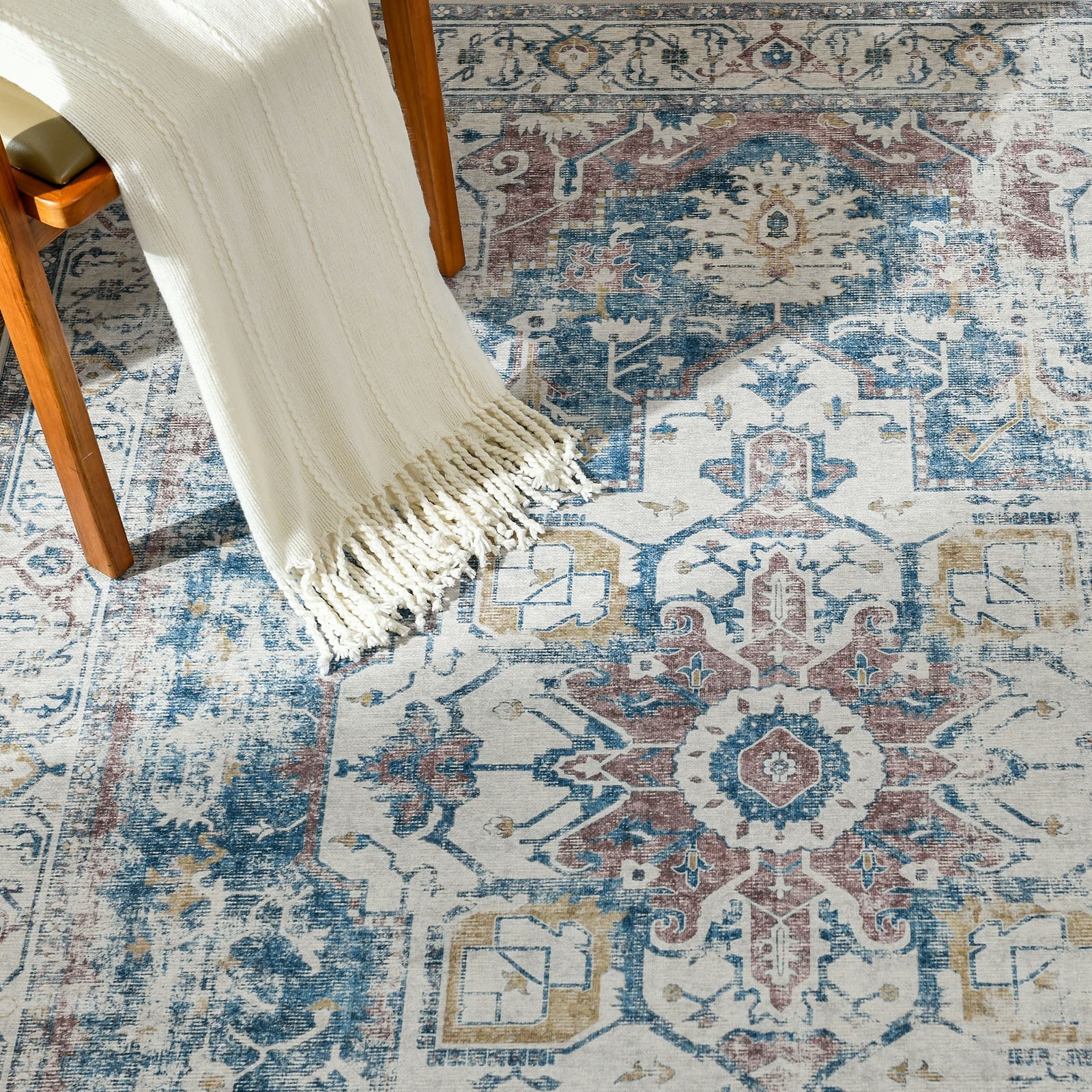 2×3 Kelda Area Rug Entryway Accent Rug Indoor Vintage Floor Mat Navy Blue