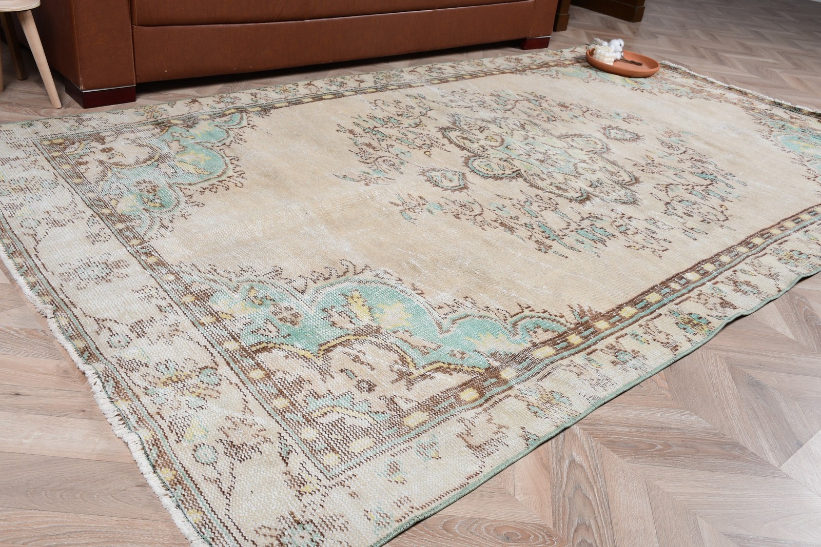Turkish Rug, 5,1×8,9 ft Large Rug, Brown Blue Wool Rug