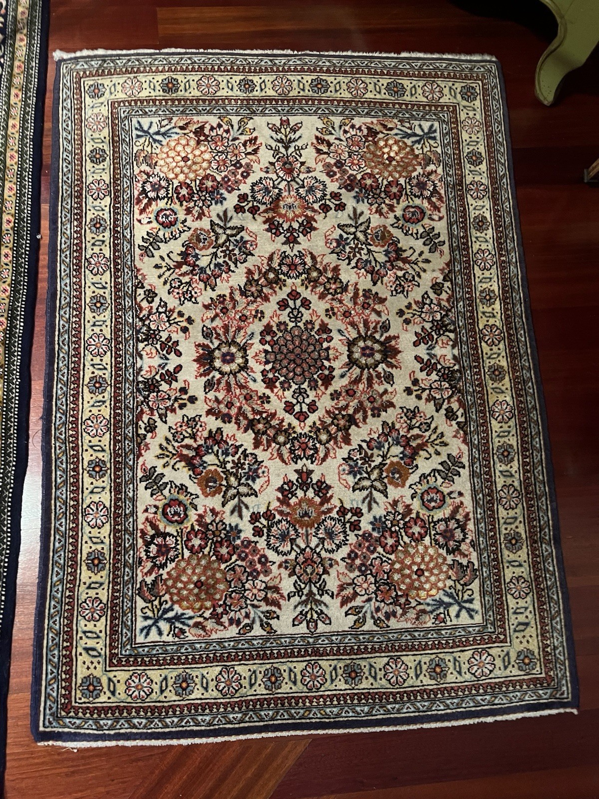 silk and wool small carpet hand knotted