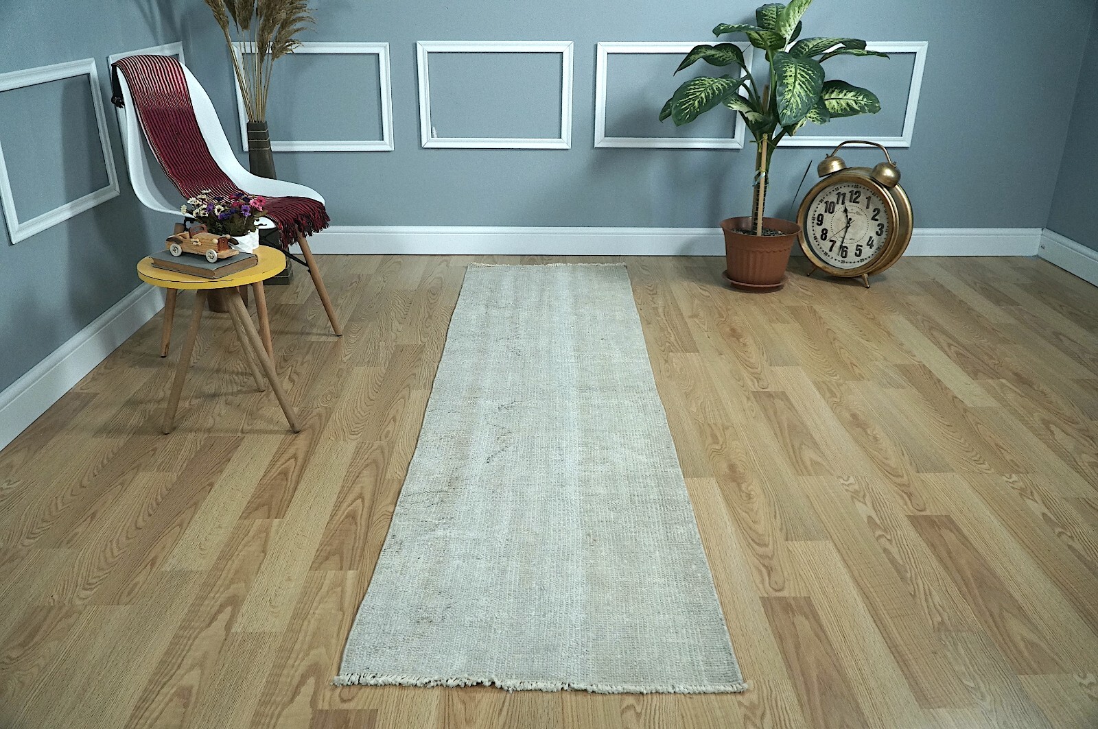 Neutral Runner, Vintage Runner, Old Turkish Runner, Rug, 2.17×7.68 ft. H-2427