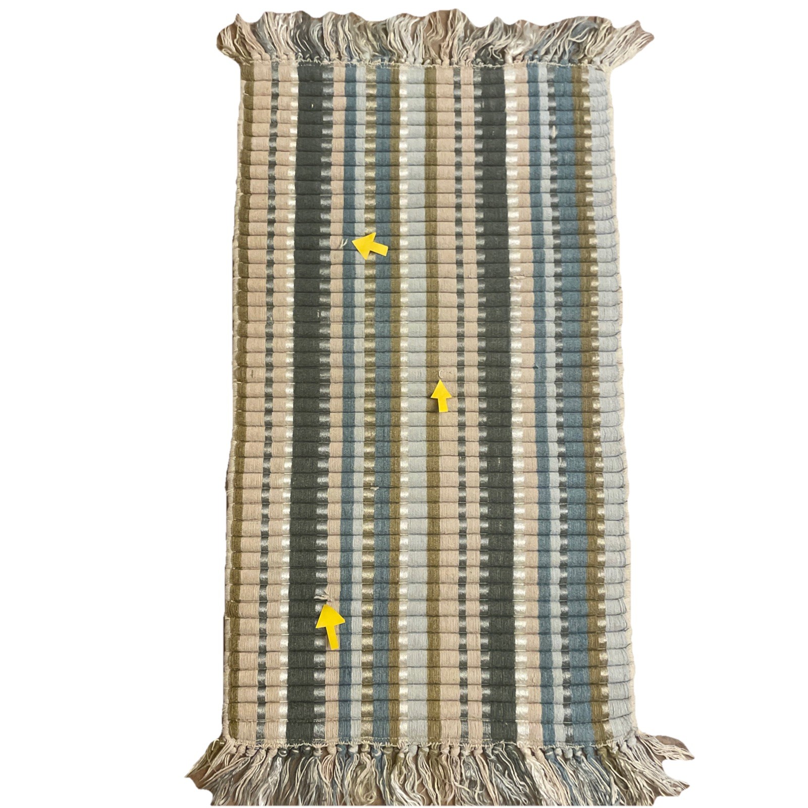 Small Cotton Blend Rope Area Rug Blue Beige Stripes Fringe 39×19.5″