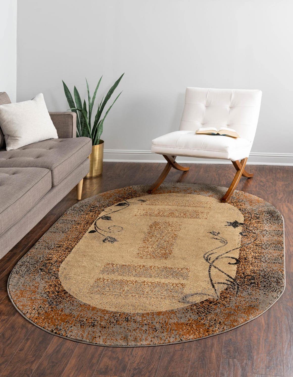 Barista Collection Area Rug – Excelsa (2′ 2″ x 3′ 1″ Oval, Beige/Brown)